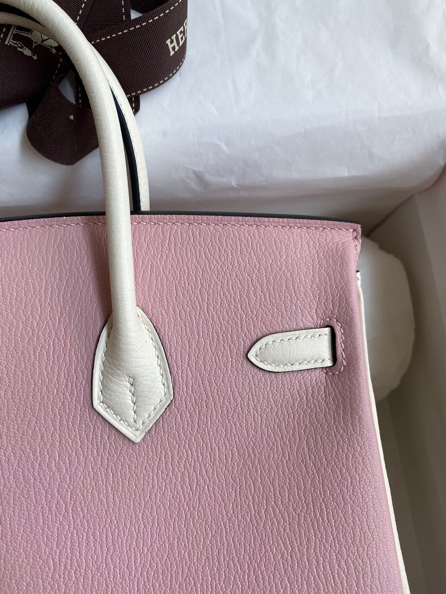 H**mes hss birkin 25 bicolor bag in pink and craie chevre mysore leather