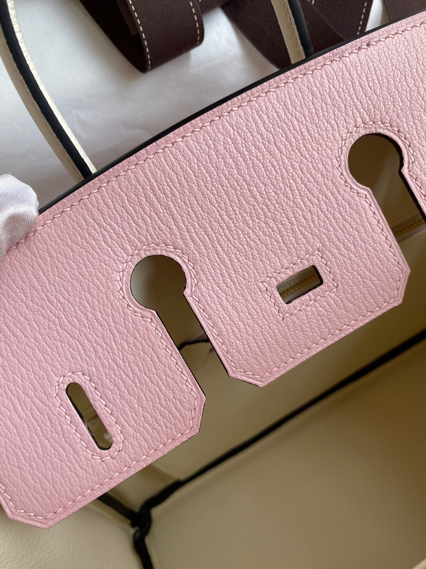 H**mes hss birkin 25 bicolor bag in pink and craie chevre mysore leather