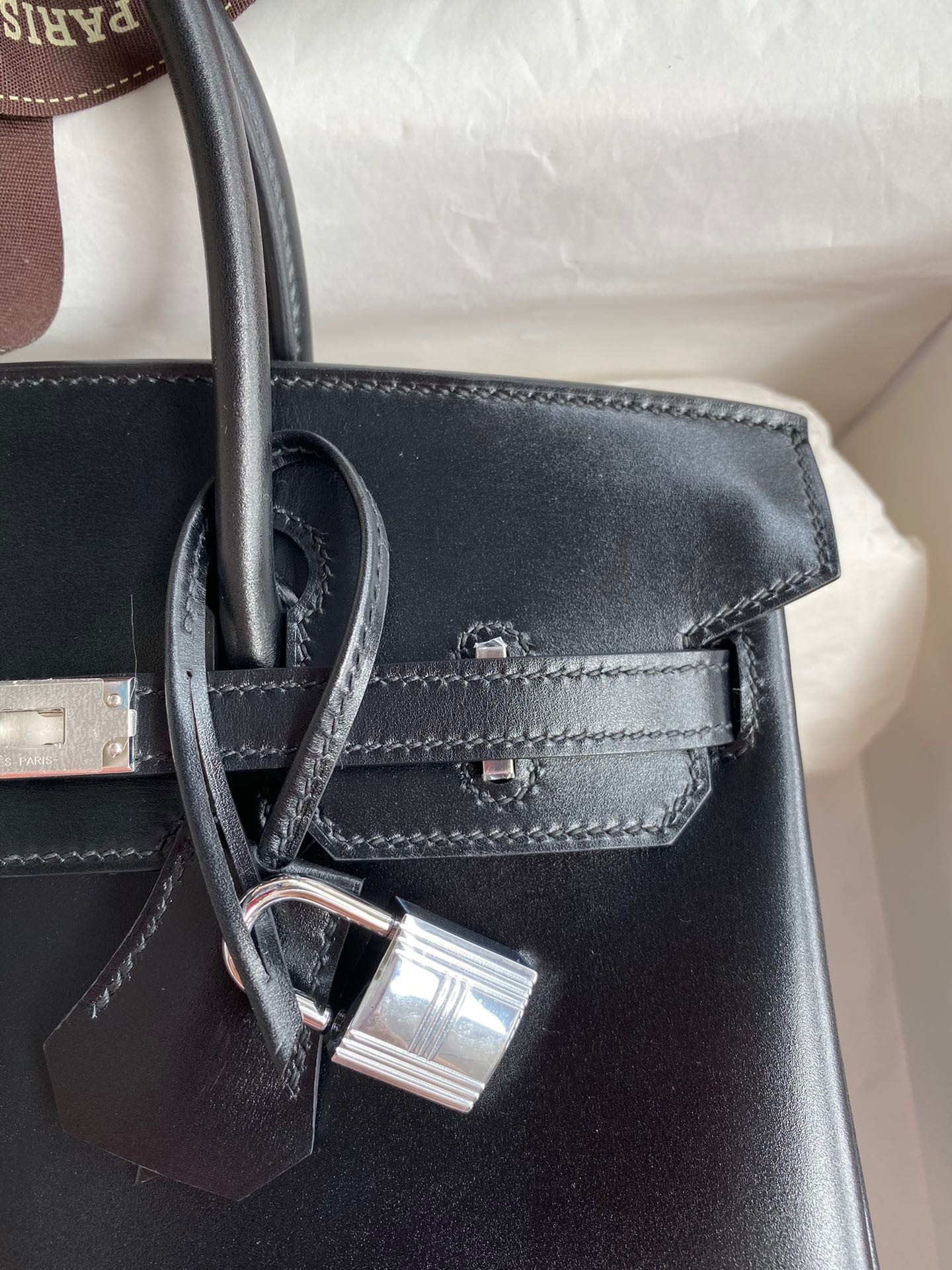 H**mes birkin 25 retourne handmade bag in black box calfskin