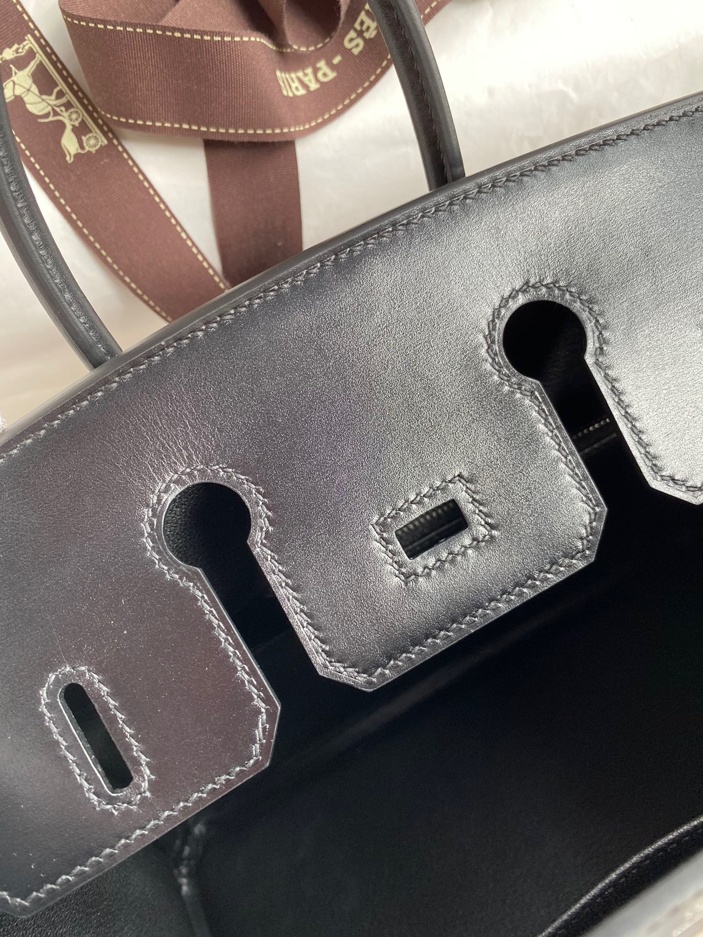 H**mes birkin 25 retourne handmade bag in black box calfskin