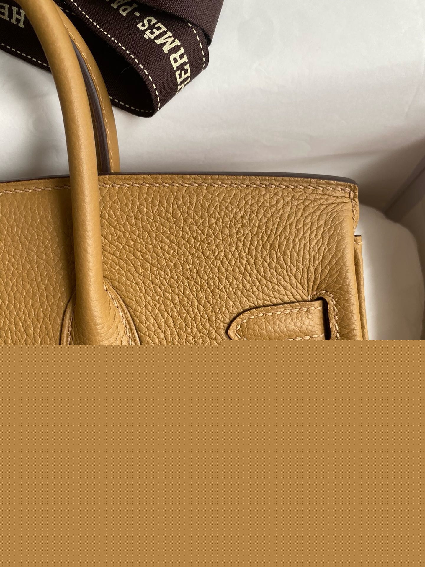 H**mes birkin 25 retourne handmade bag in biscuit clemence leather