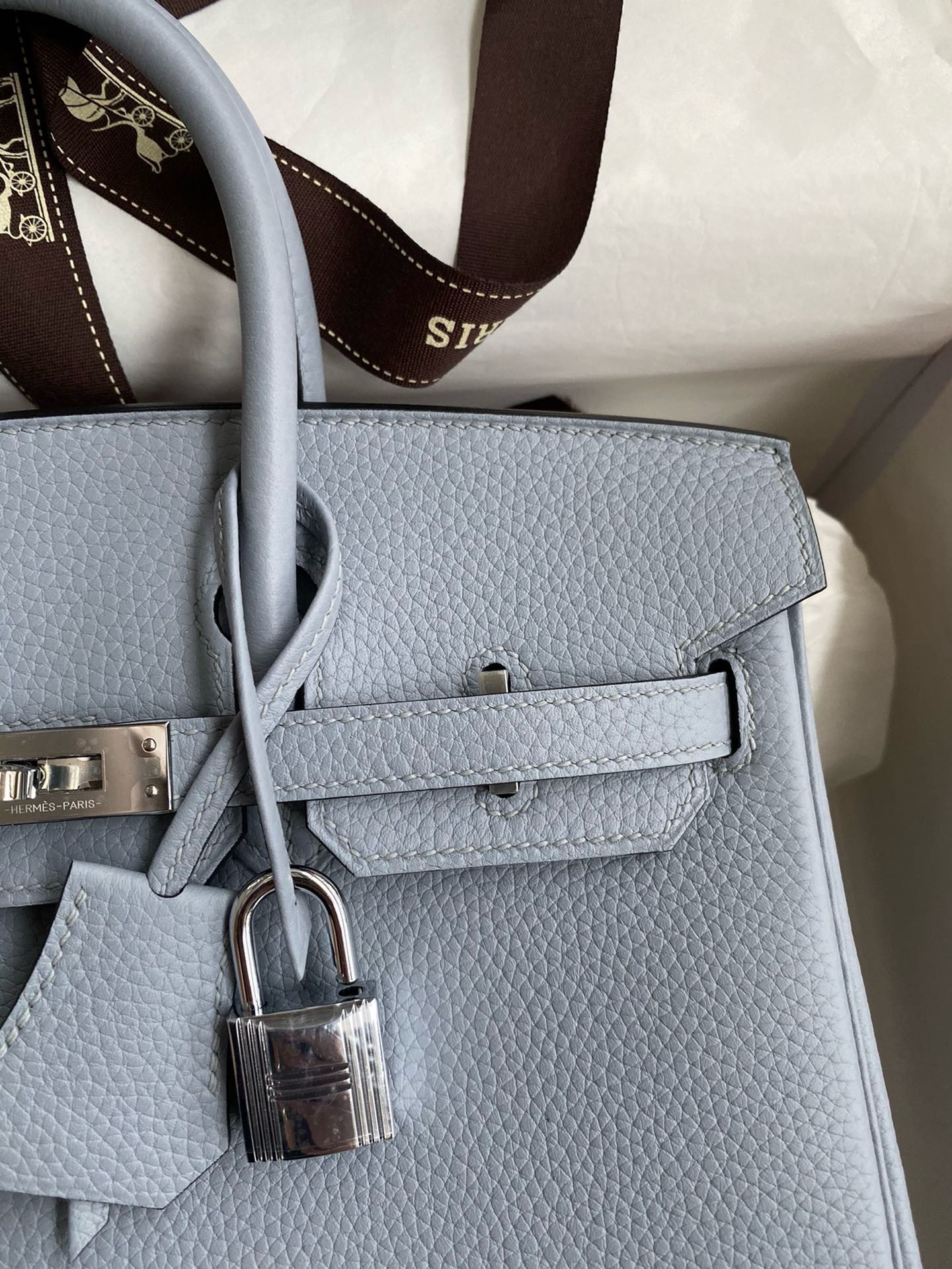 H**mes birkin 25 retourne handmade bag in blue lin clemence leather