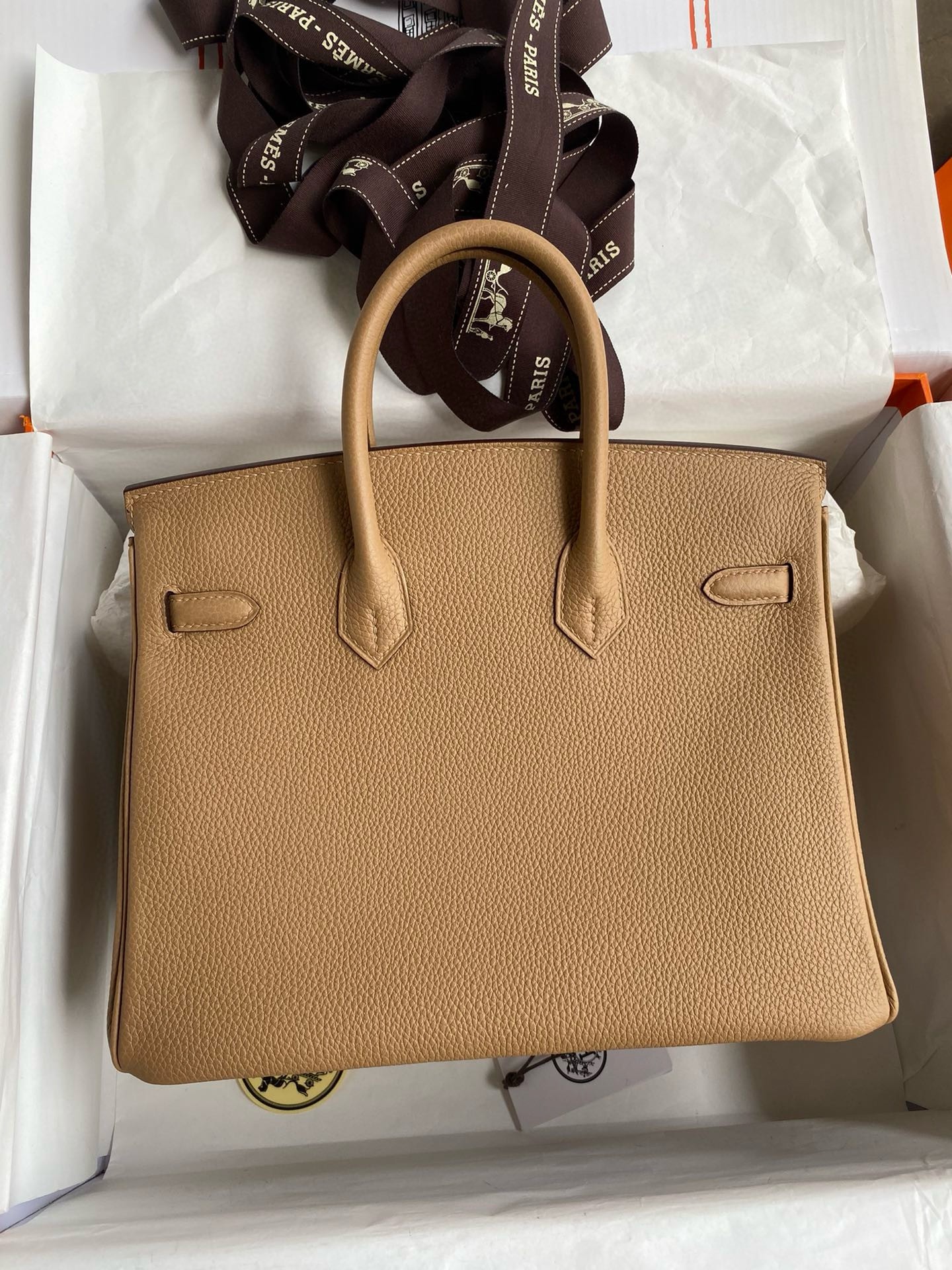 H**mes birkin 25 retourne handmade bag in chai clemence leather
