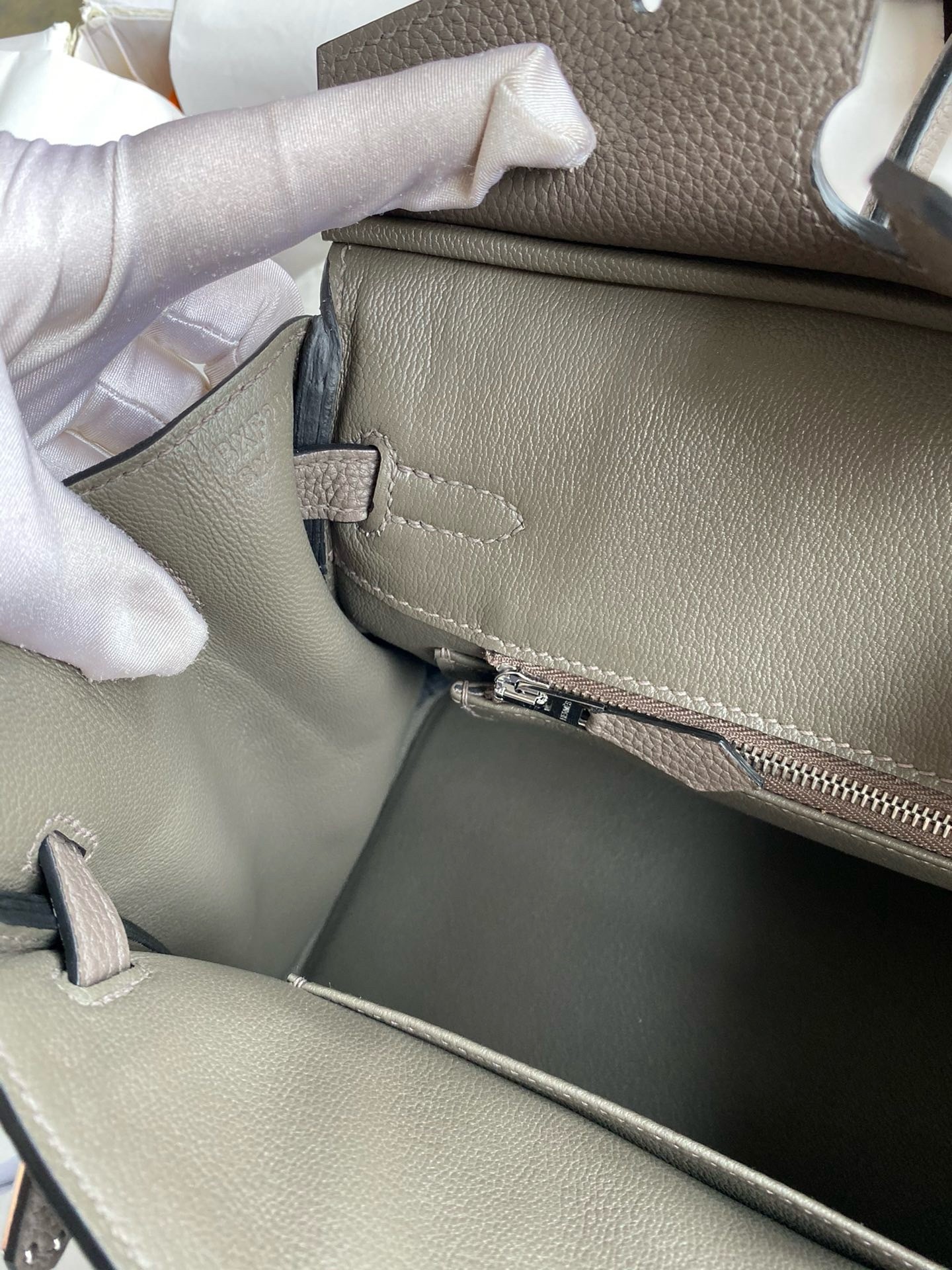 H**mes birkin 25 retourne handmade bag in etain clemence leather