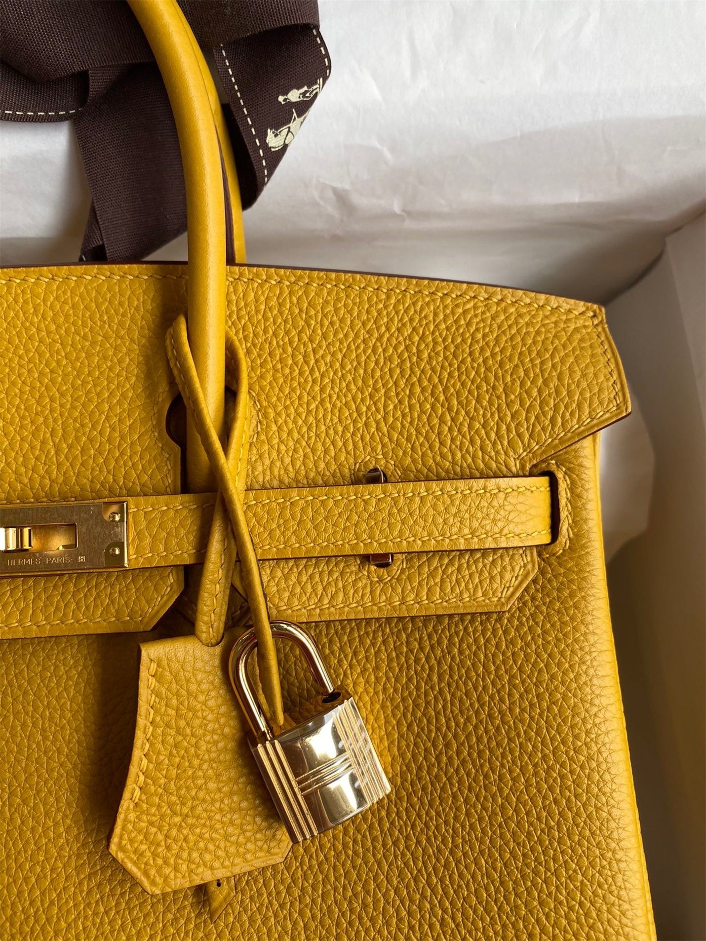 H**mes birkin 25 retourne handmade bag in jaune ambre clemence leather