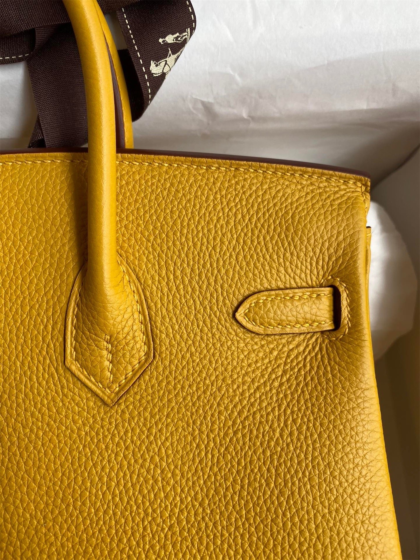 H**mes birkin 25 retourne handmade bag in jaune ambre clemence leather