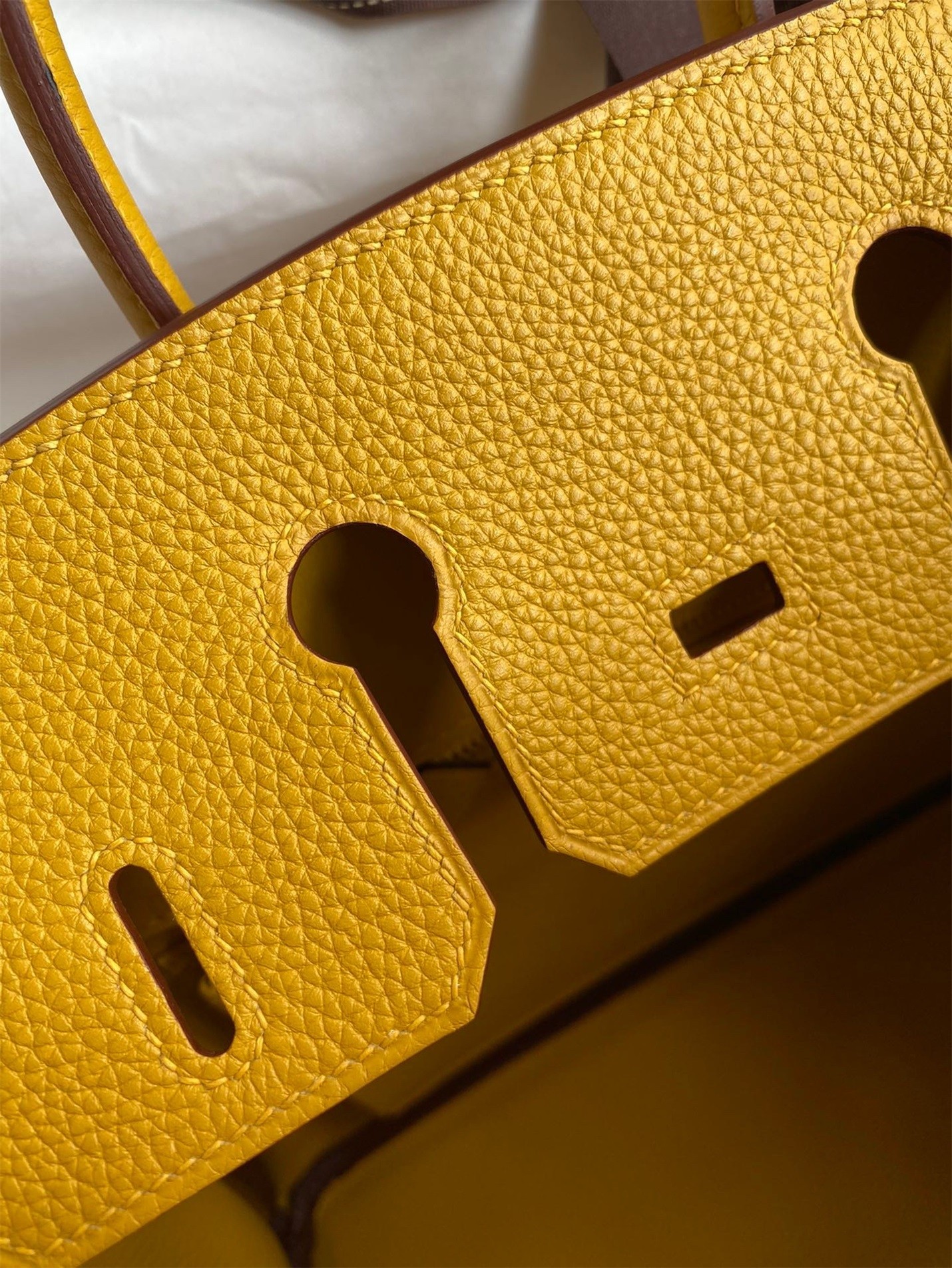 H**mes birkin 25 retourne handmade bag in jaune ambre clemence leather