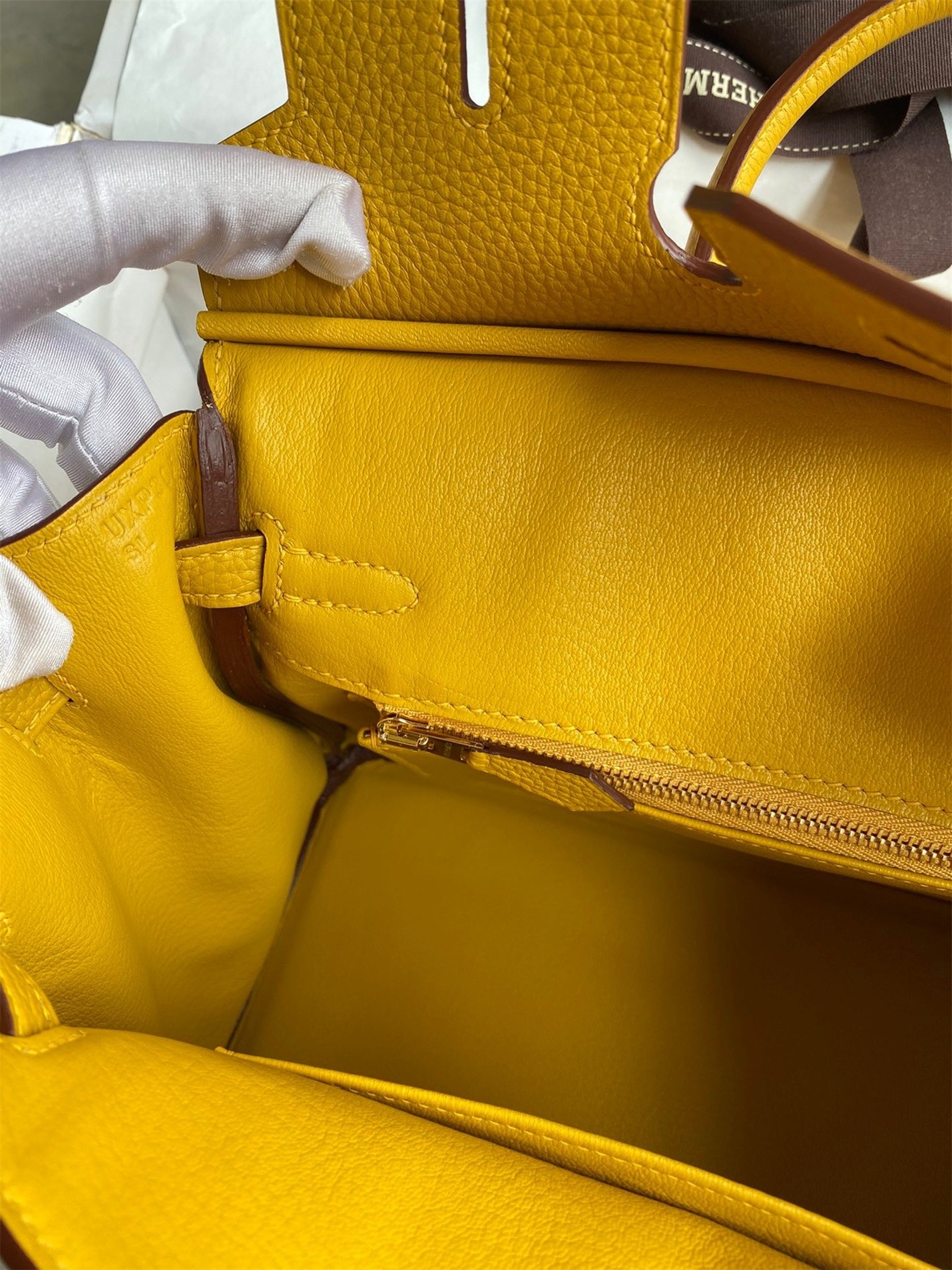 H**mes birkin 25 retourne handmade bag in jaune ambre clemence leather