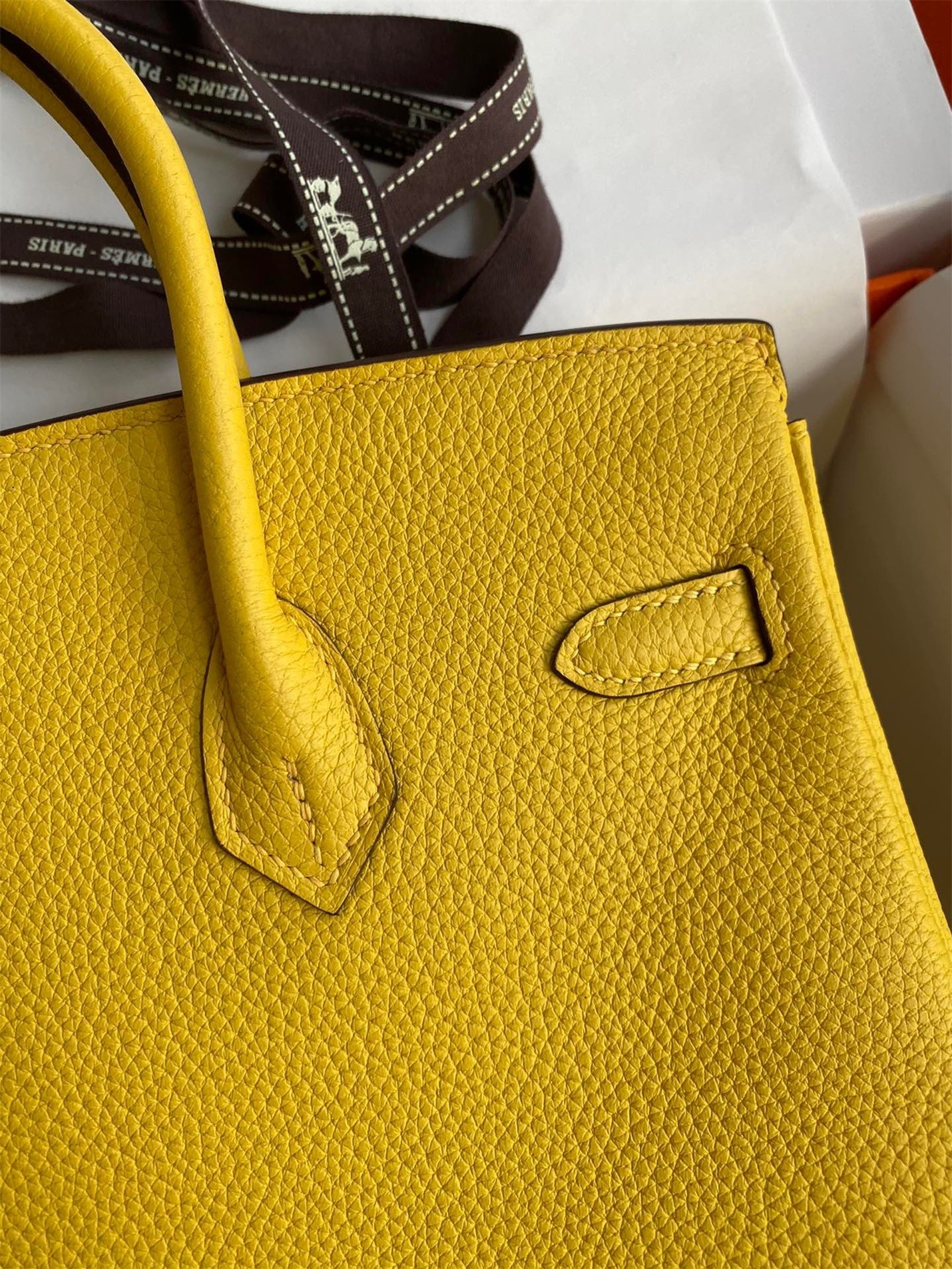 H**mes birkin 25 retourne handmade bag in jaune de naples clemence leather