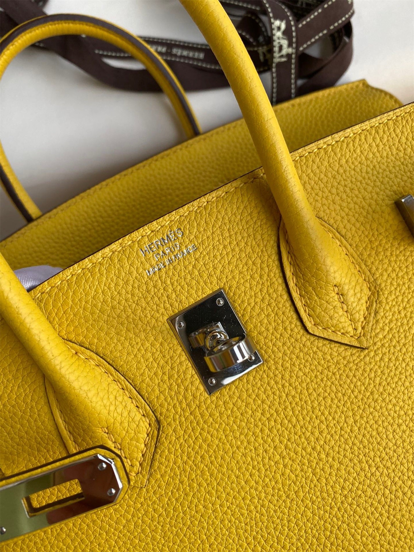 H**mes birkin 25 retourne handmade bag in jaune de naples clemence leather