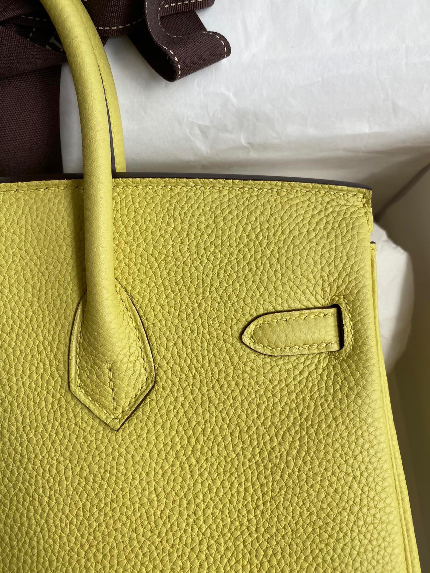 H**mes birkin 25 retourne handmade bag in jaune poussin clemence leather
