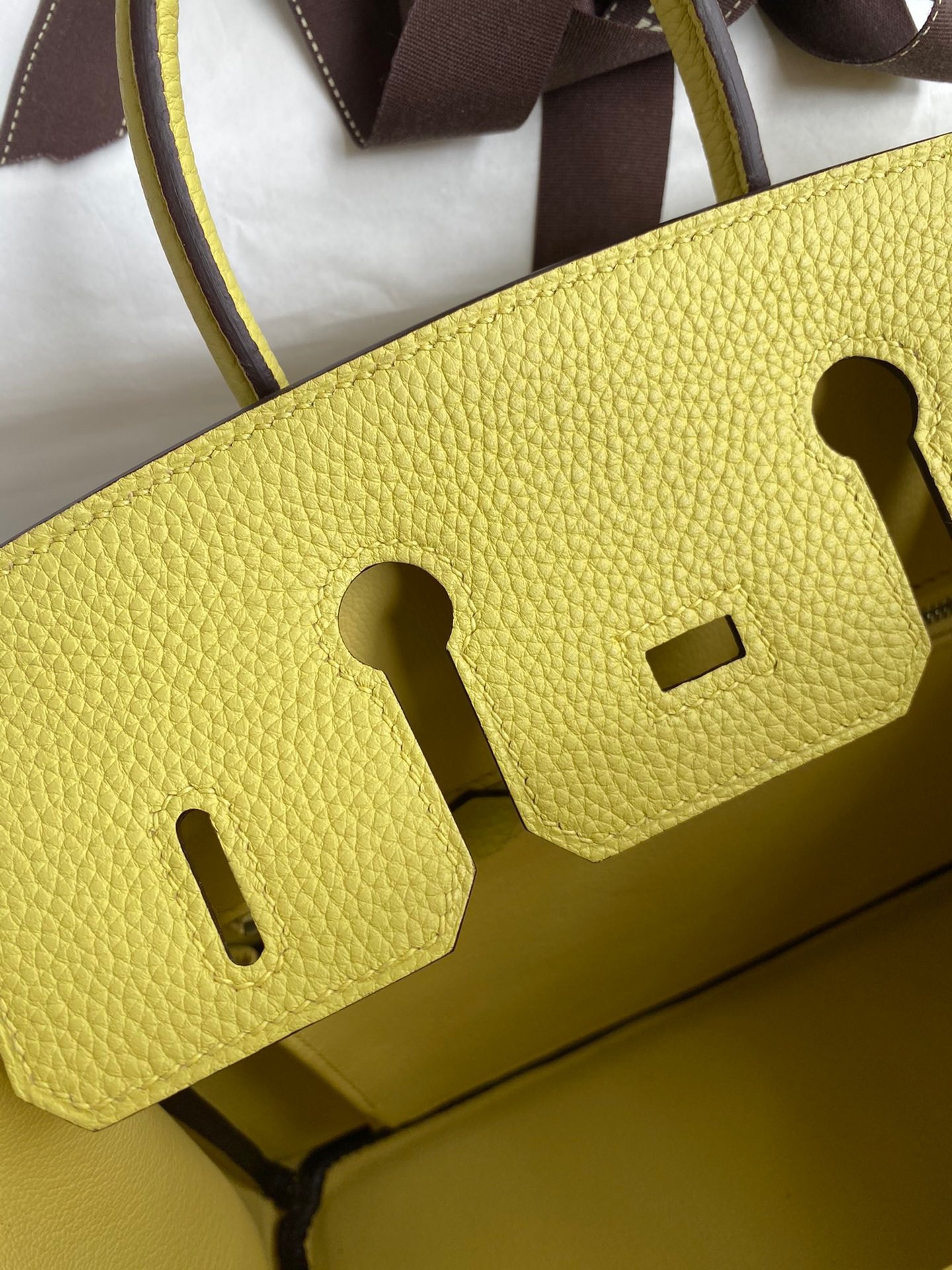 H**mes birkin 25 retourne handmade bag in jaune poussin clemence leather