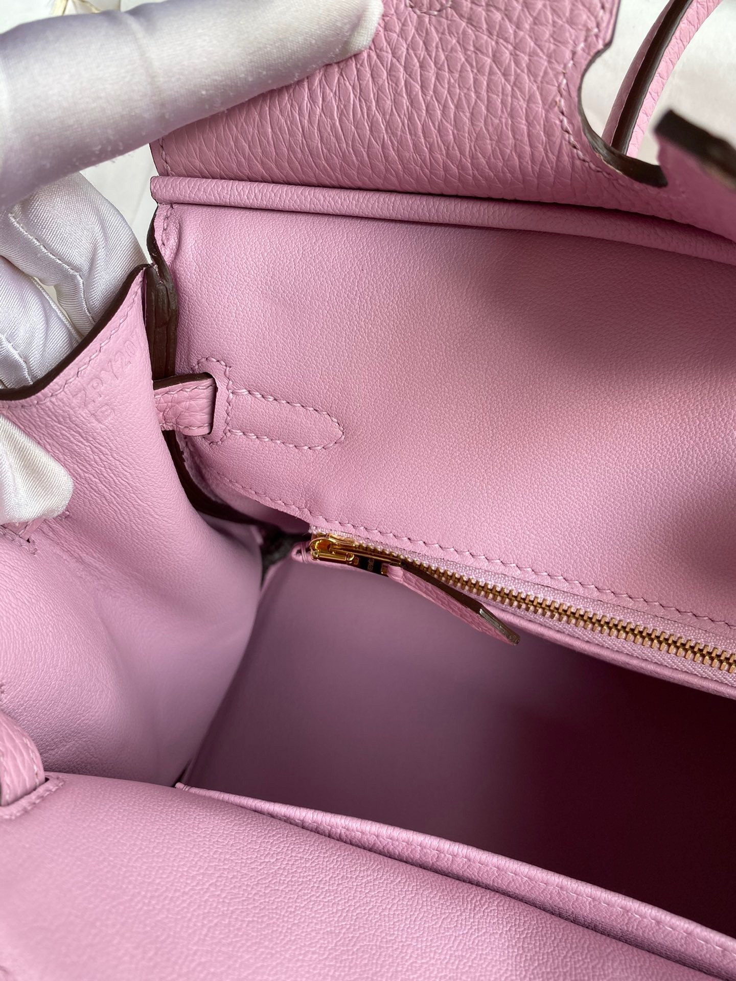 H**mes birkin 25 retourne handmade bag in mauve sylvestre clemence leather