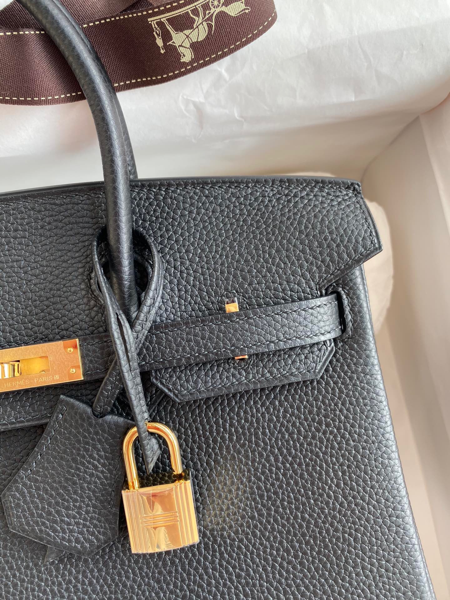 H**mes birkin 25 retourne handmade bag in black clemence leather