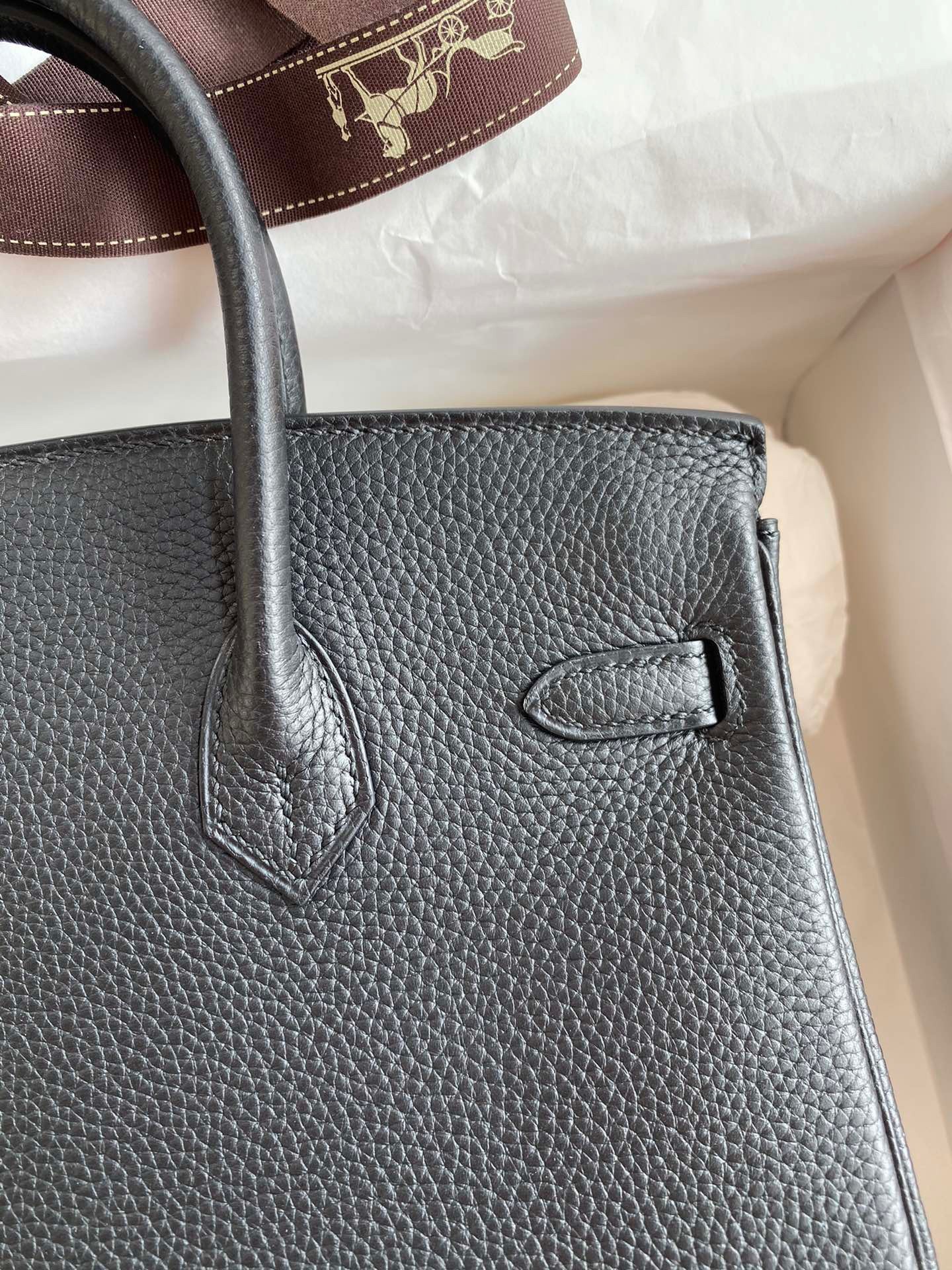 H**mes birkin 25 retourne handmade bag in black clemence leather