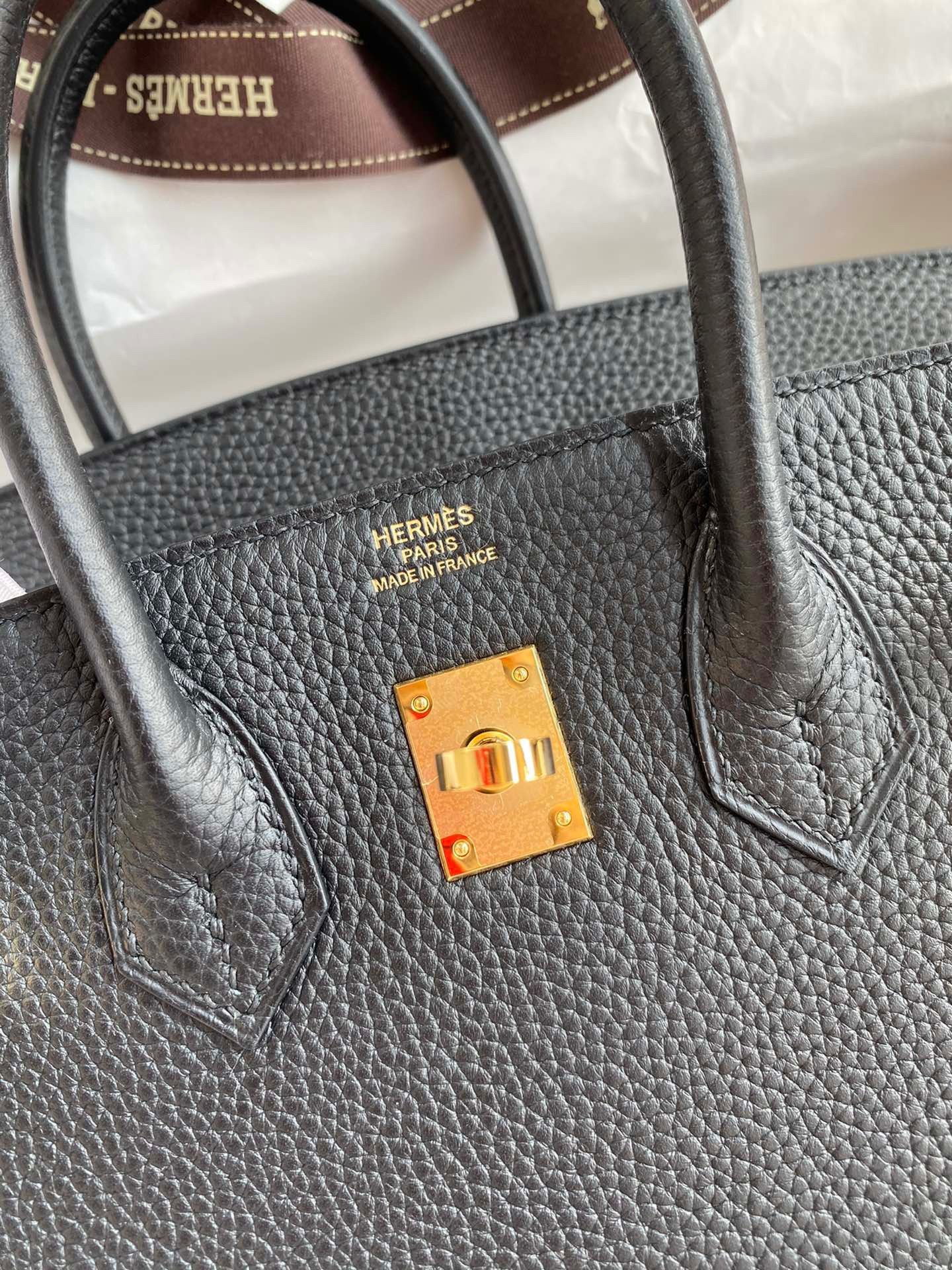 H**mes birkin 25 retourne handmade bag in black clemence leather