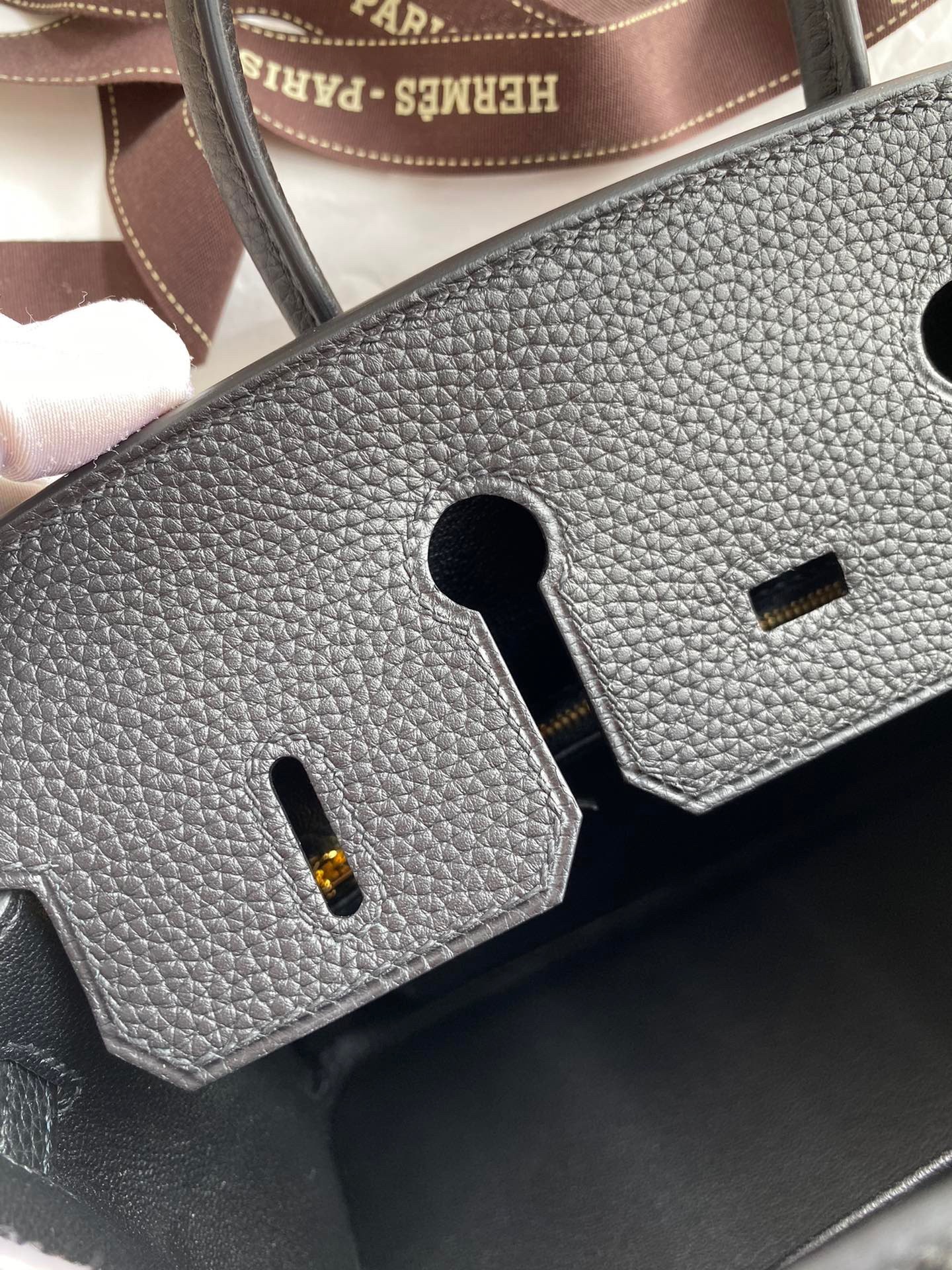 H**mes birkin 25 retourne handmade bag in black clemence leather