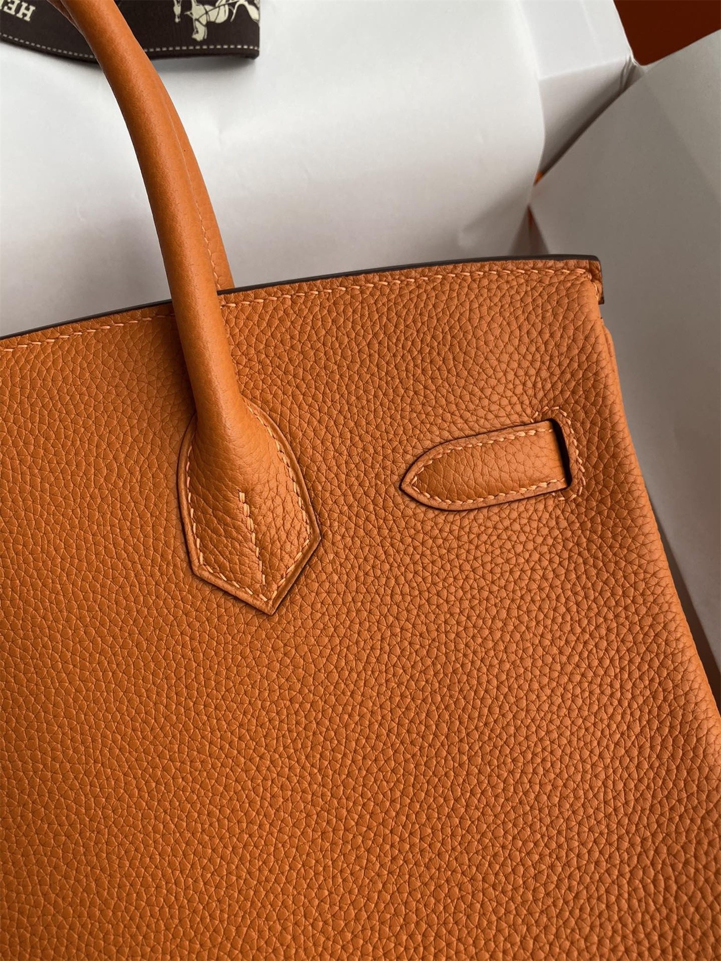 H**mes birkin 25 retourne handmade bag in orange clemence leather