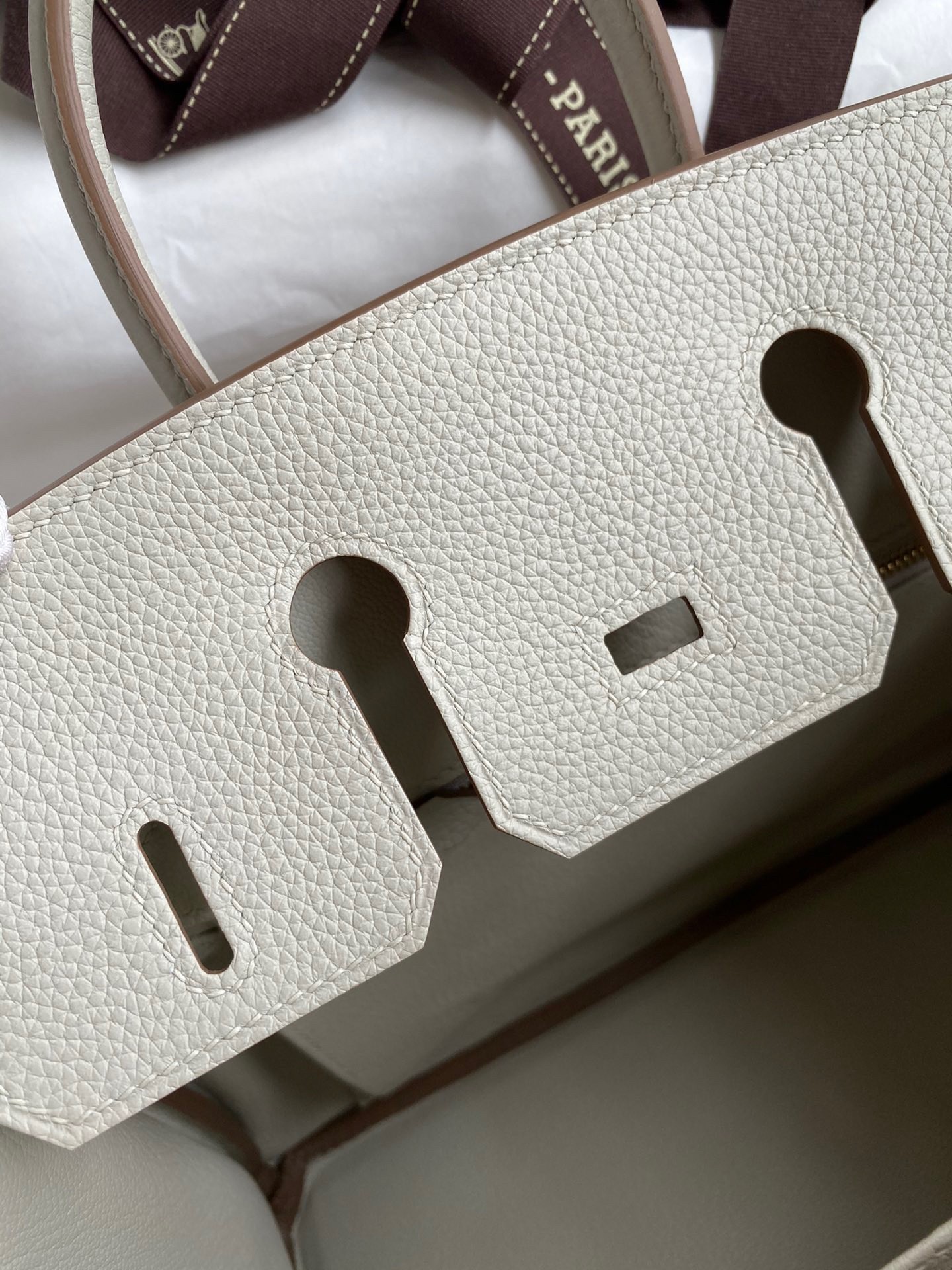 H**mes birkin 25 retourne handmade bag in pearl grey clemence leather