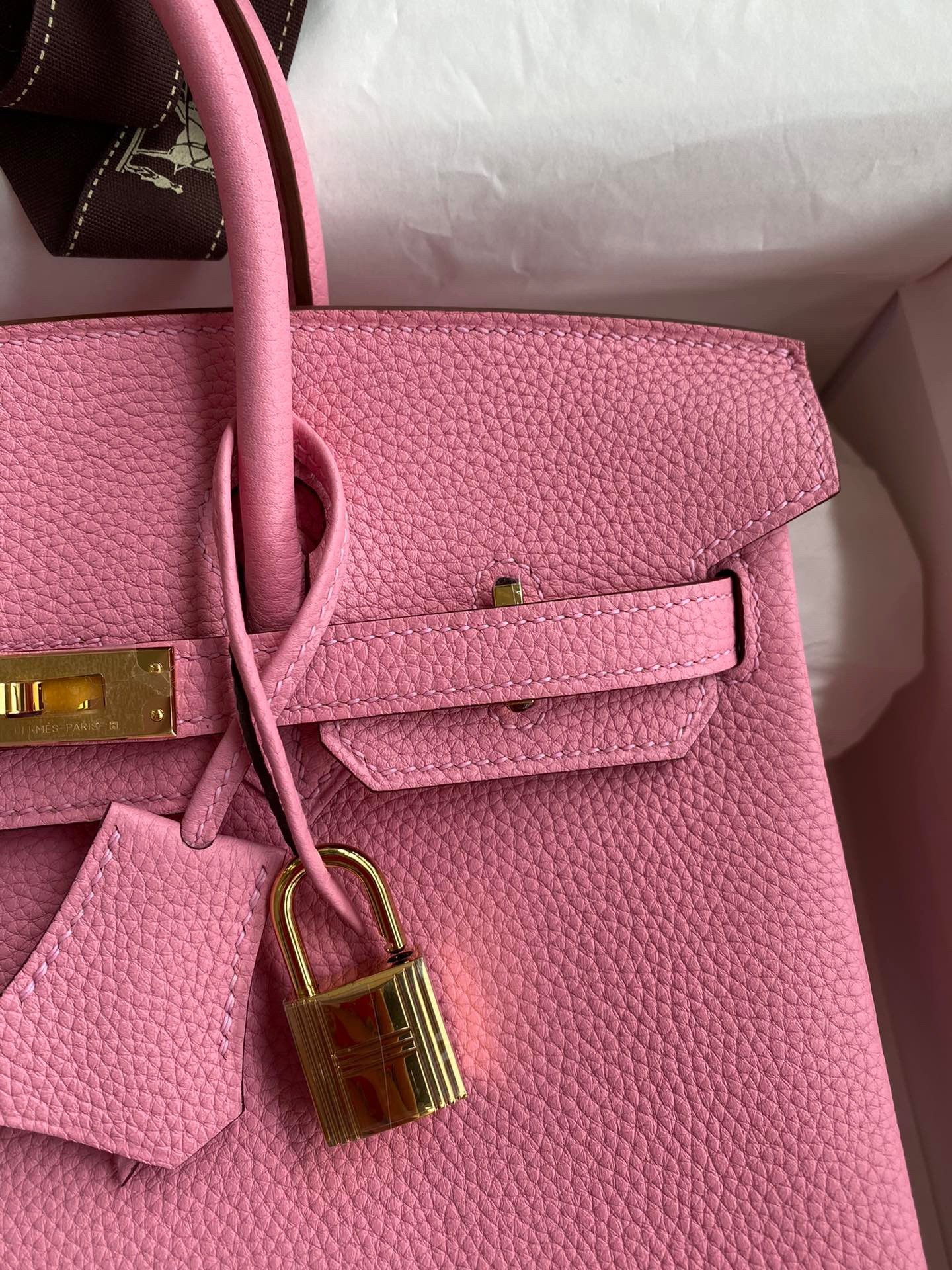 H**mes birkin 25 retourne handmade bag in pink clemence leather