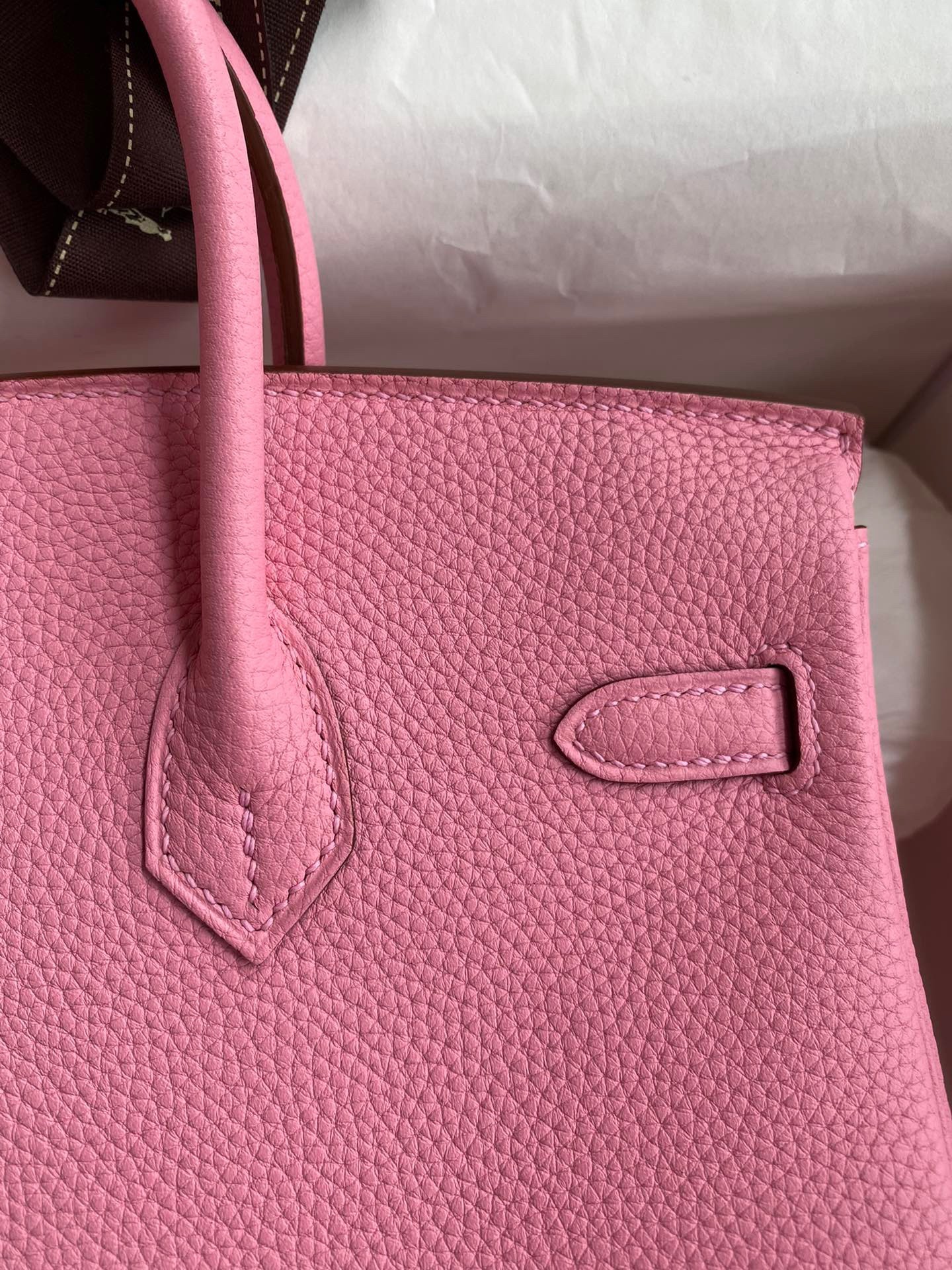 H**mes birkin 25 retourne handmade bag in pink clemence leather