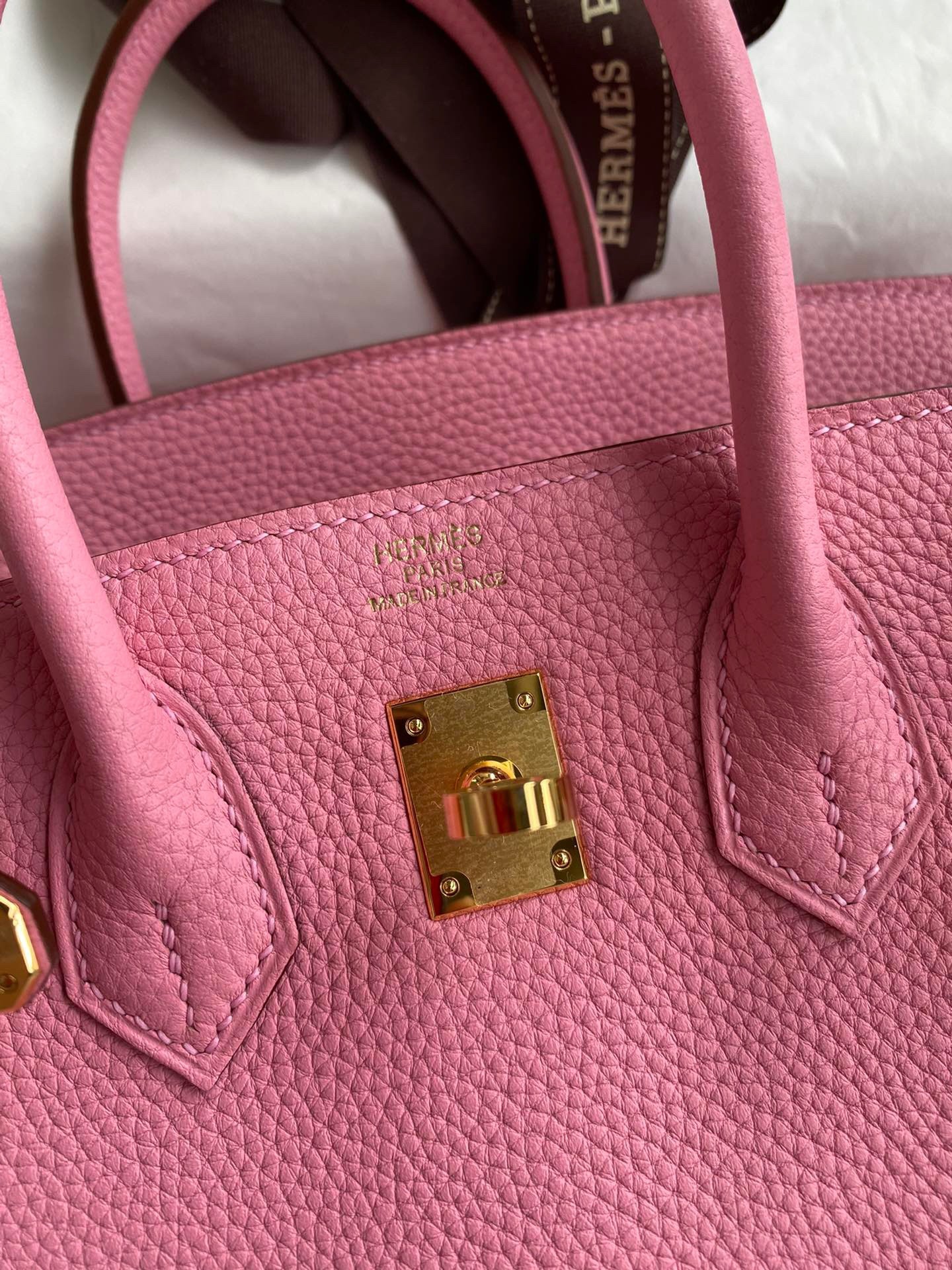 H**mes birkin 25 retourne handmade bag in pink clemence leather