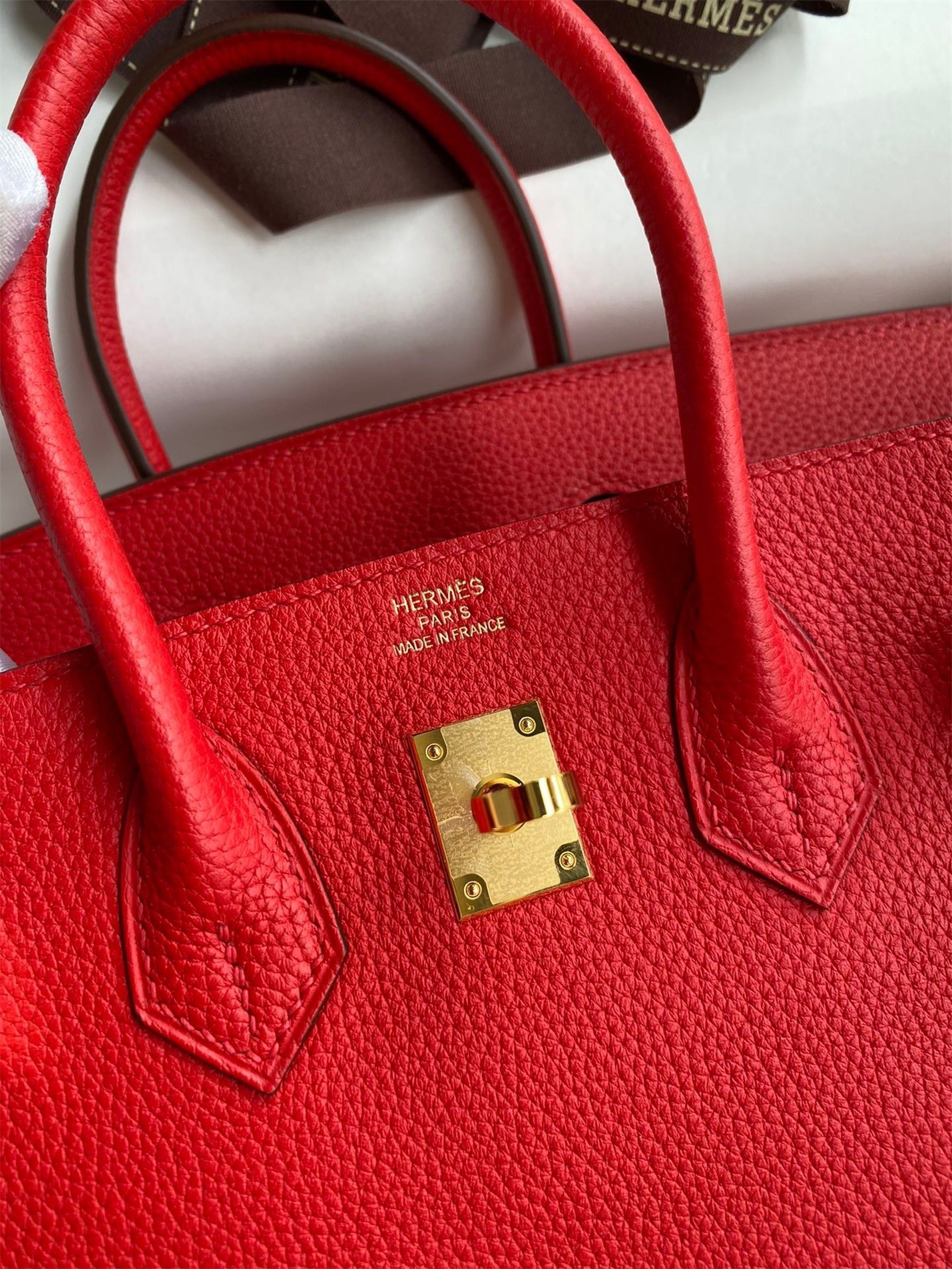 H**mes birkin 25 retourne handmade bag in red clemence leather