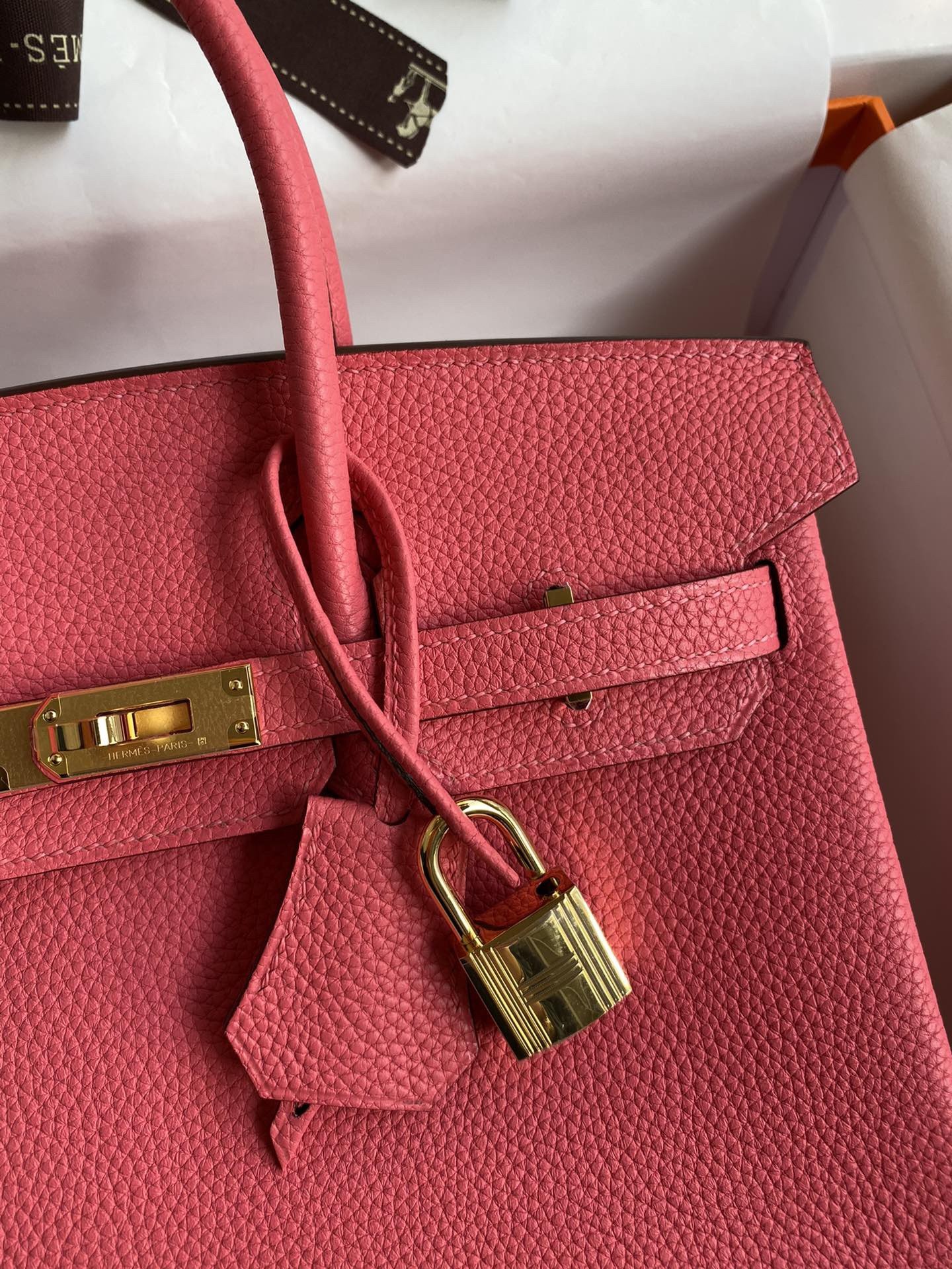 H**mes birkin 25 retourne handmade bag in rose lipstick clemence leather