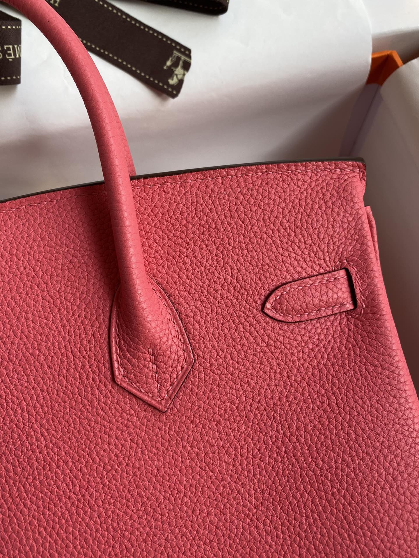 H**mes birkin 25 retourne handmade bag in rose lipstick clemence leather