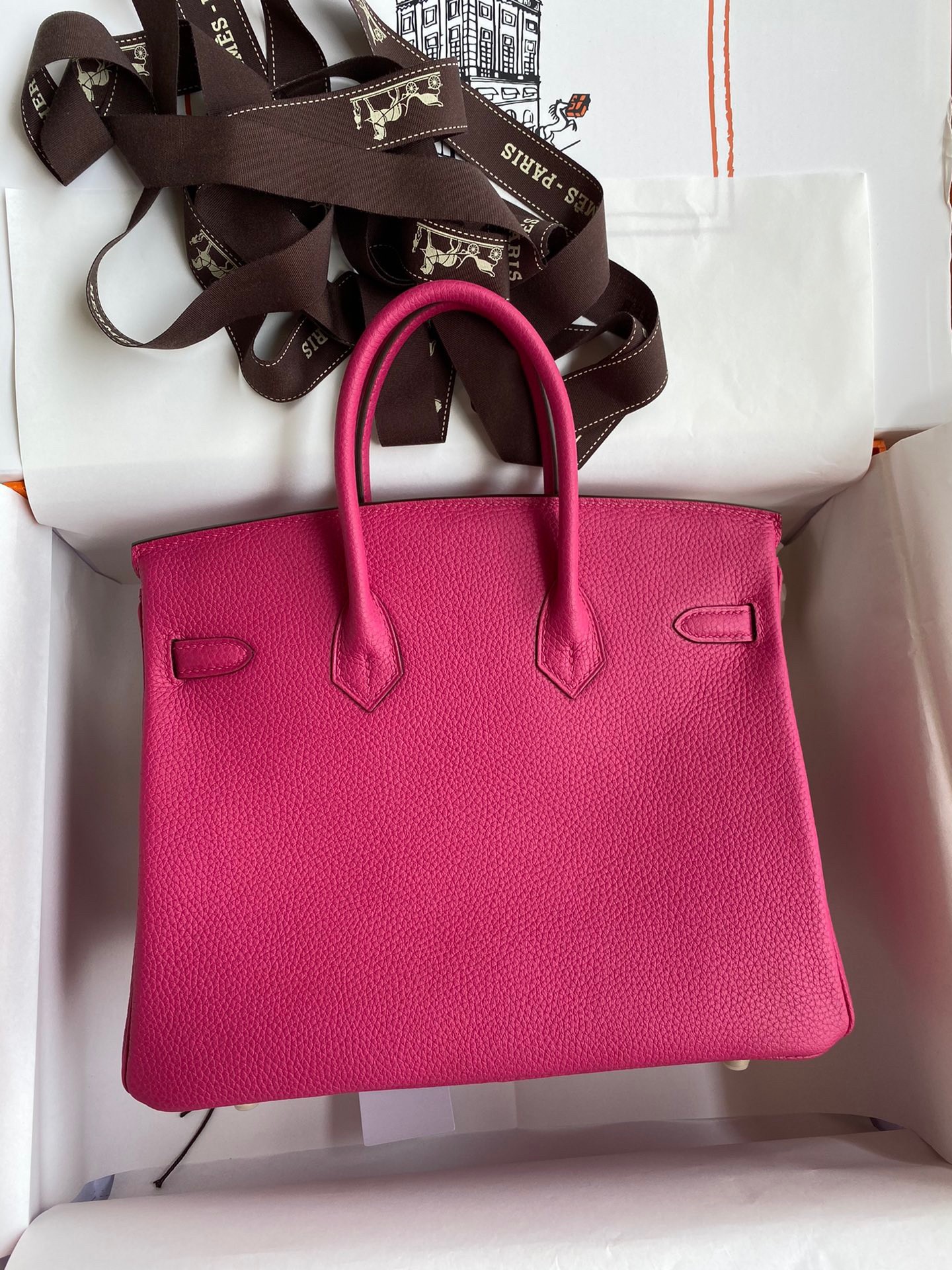 H**mes birkin 25 retourne handmade bag in rose tyrien clemence leather