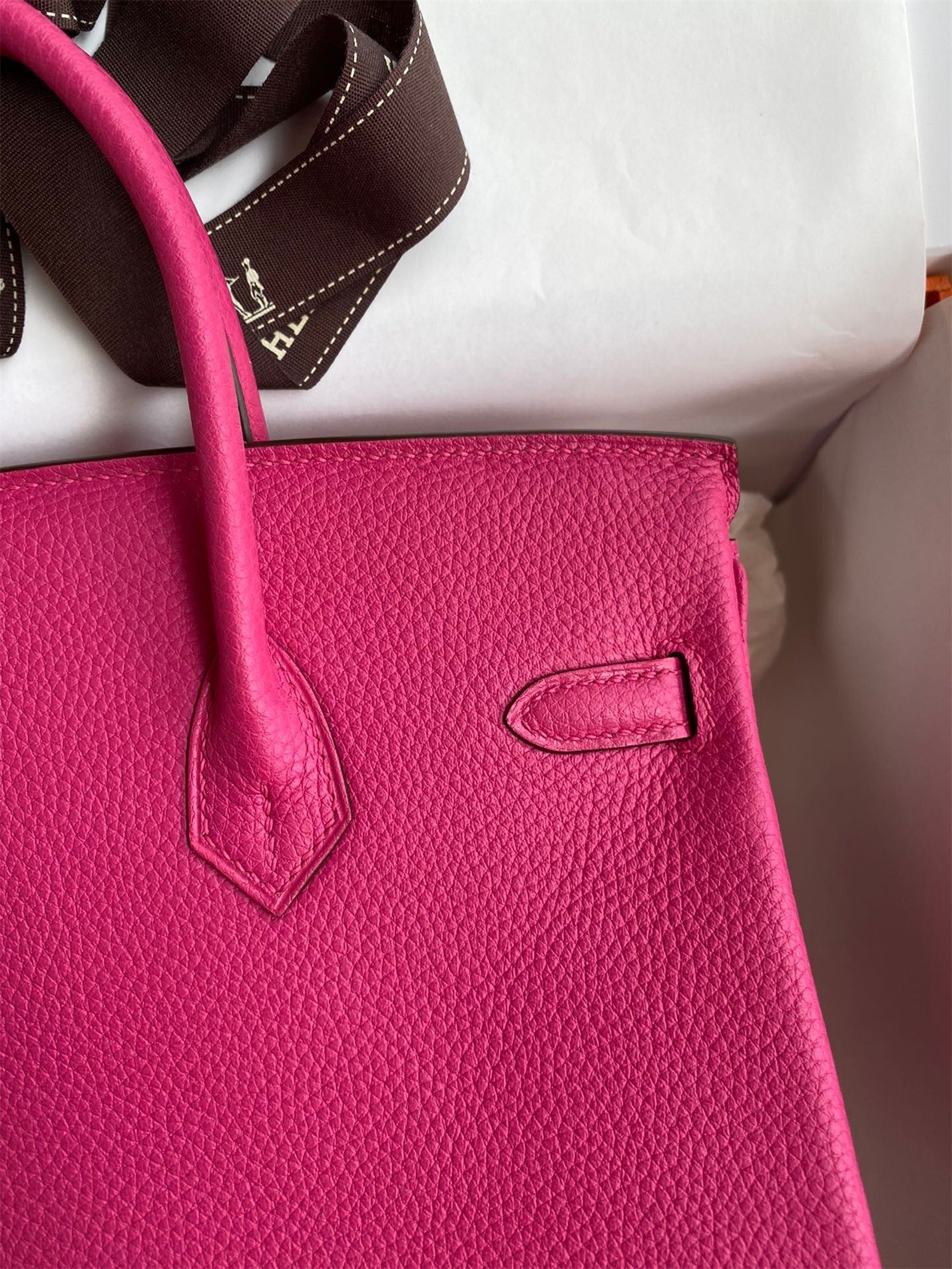 H**mes birkin 25 retourne handmade bag in rose tyrien clemence leather