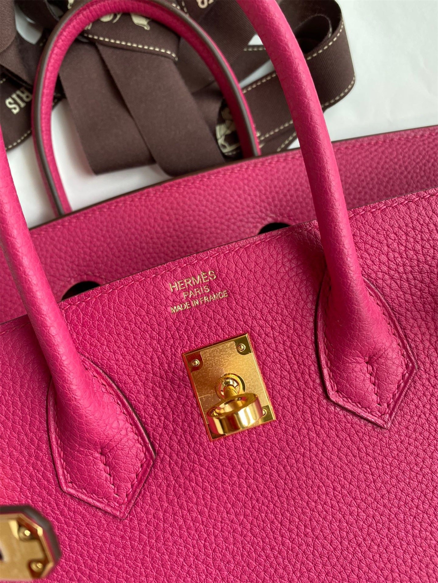 H**mes birkin 25 retourne handmade bag in rose tyrien clemence leather