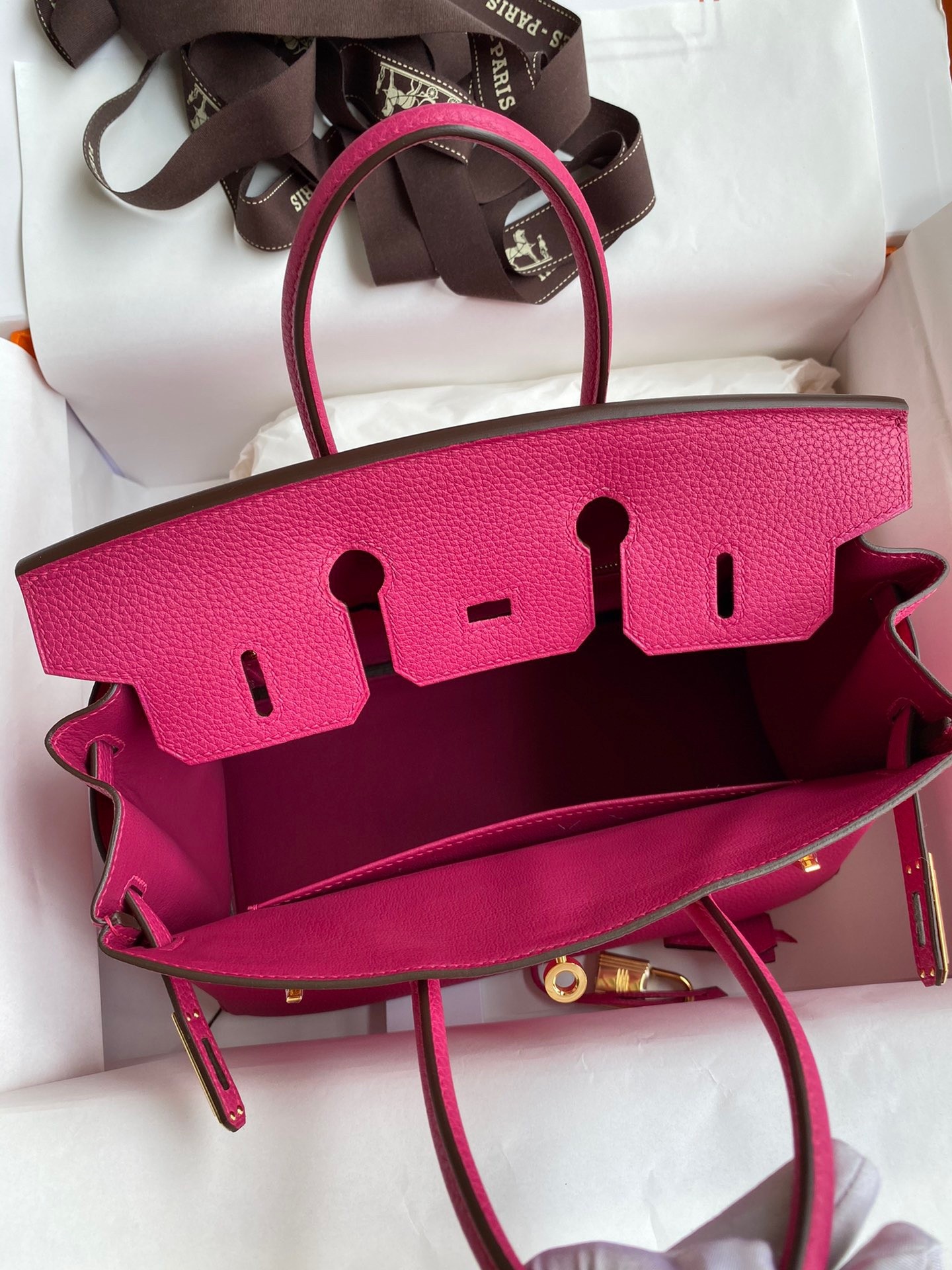 H**mes birkin 25 retourne handmade bag in rose tyrien clemence leather