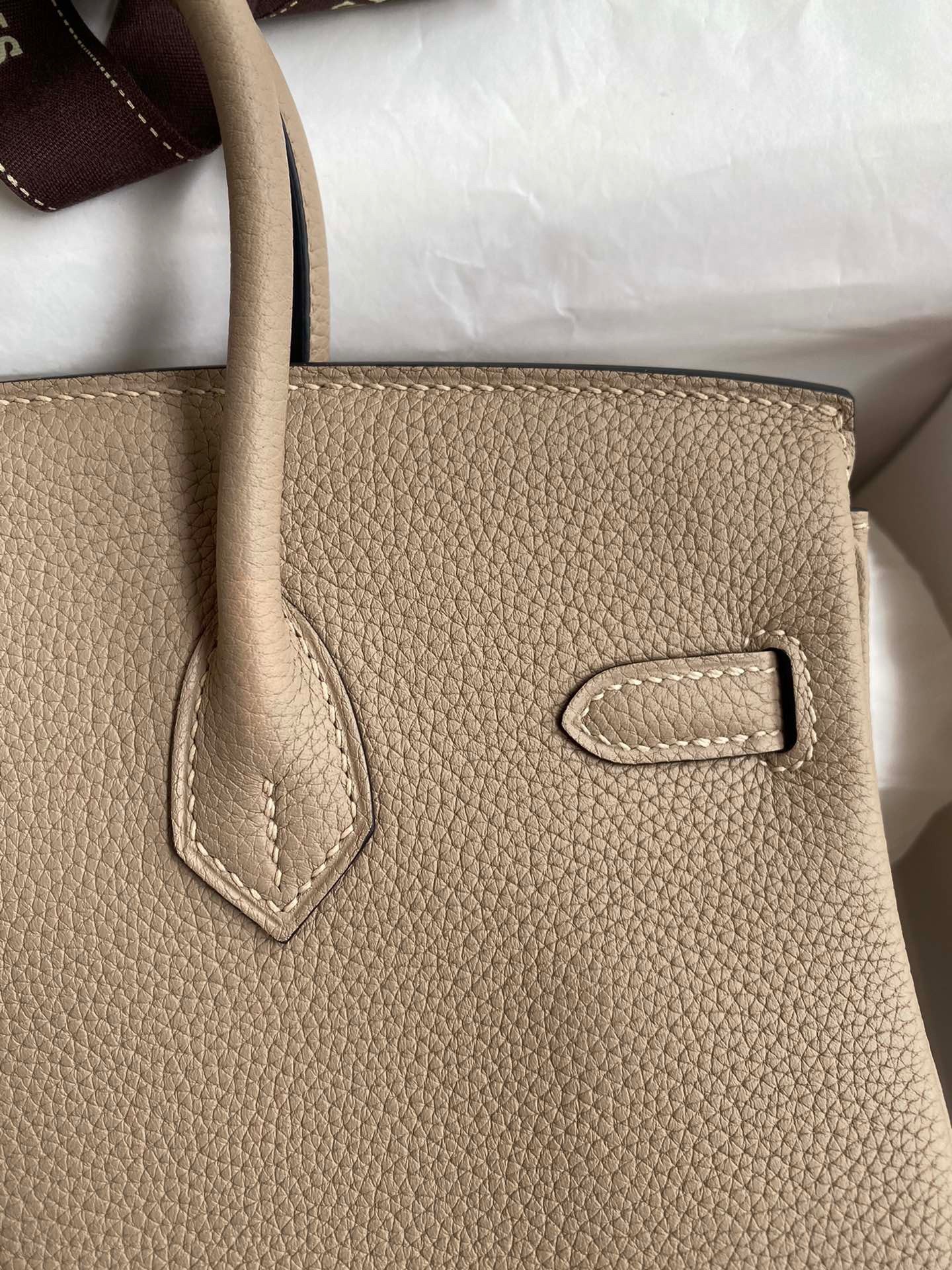 H**mes birkin 25 retourne handmade bag in gris tourterelle clemence leather