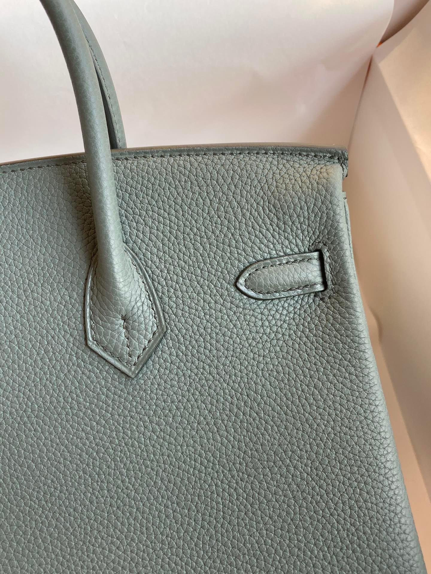 H**mes birkin 25 retourne handmade bag in vert amande clemence leather