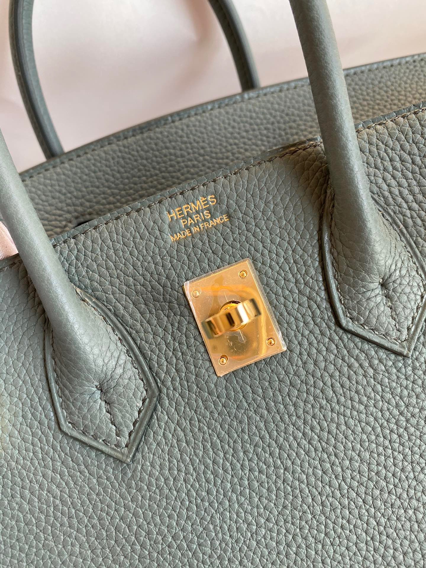H**mes birkin 25 retourne handmade bag in vert amande clemence leather