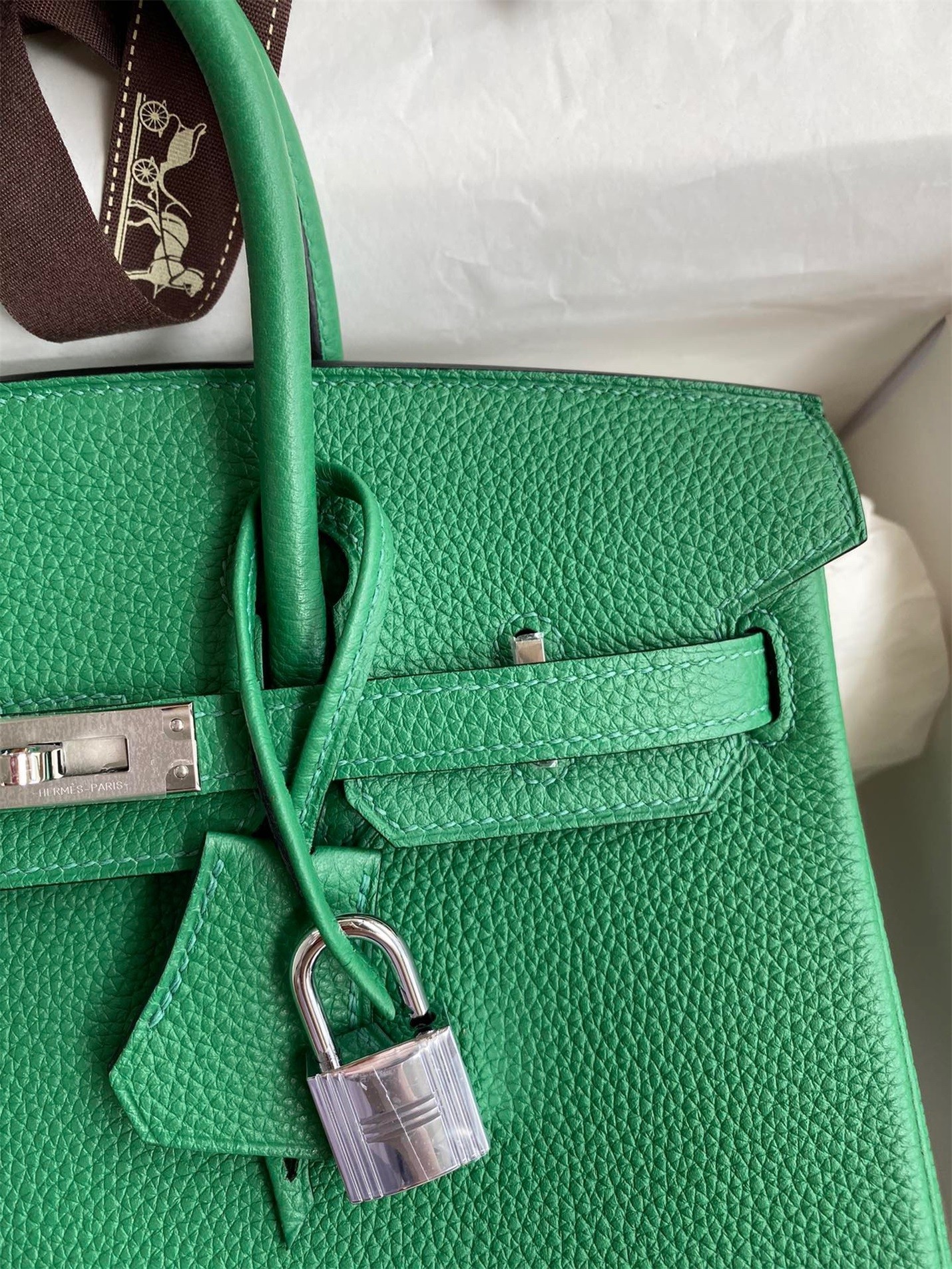 H**mes birkin 25 retourne handmade bag in vert vertigo clemence leather