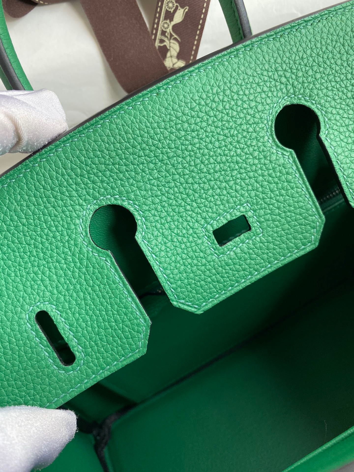 H**mes birkin 25 retourne handmade bag in vert vertigo clemence leather