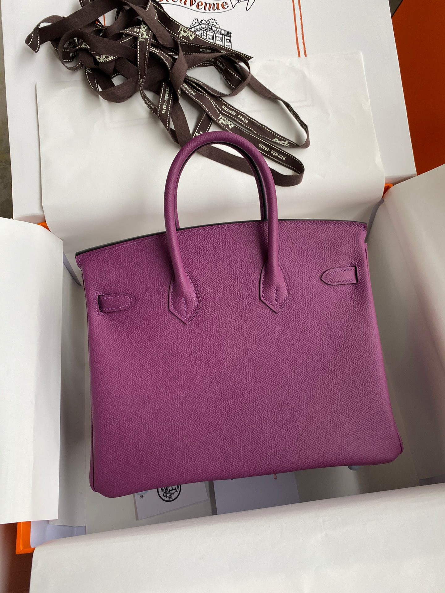 H**mes birkin 25 retourne handmade bag in anemone epsom calfskin