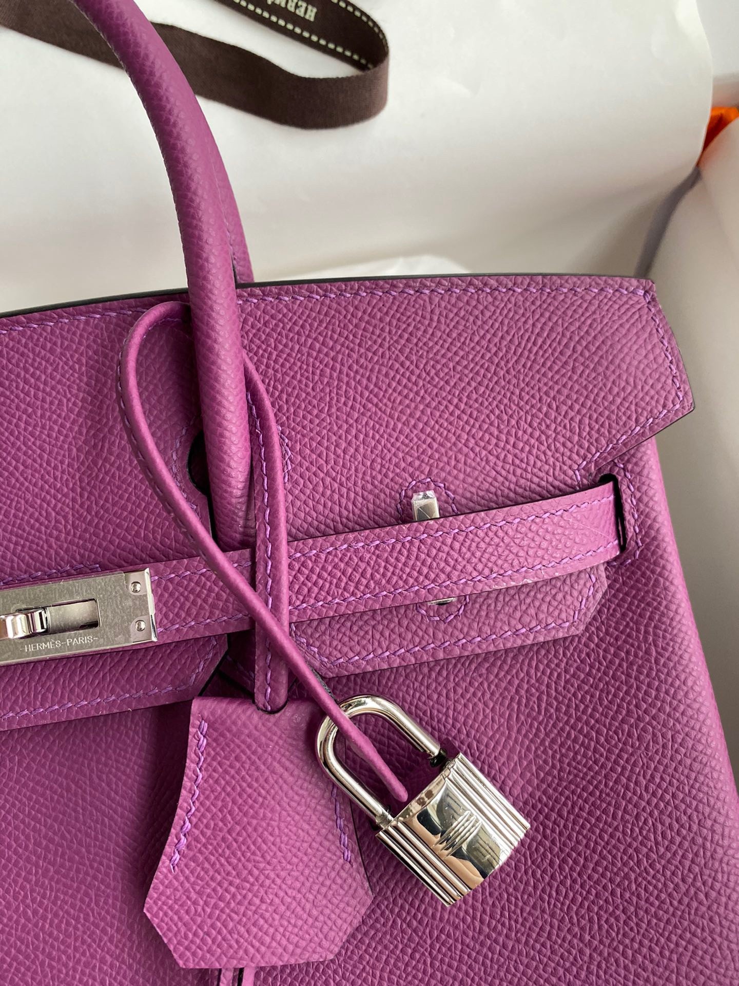 H**mes birkin 25 retourne handmade bag in anemone epsom calfskin
