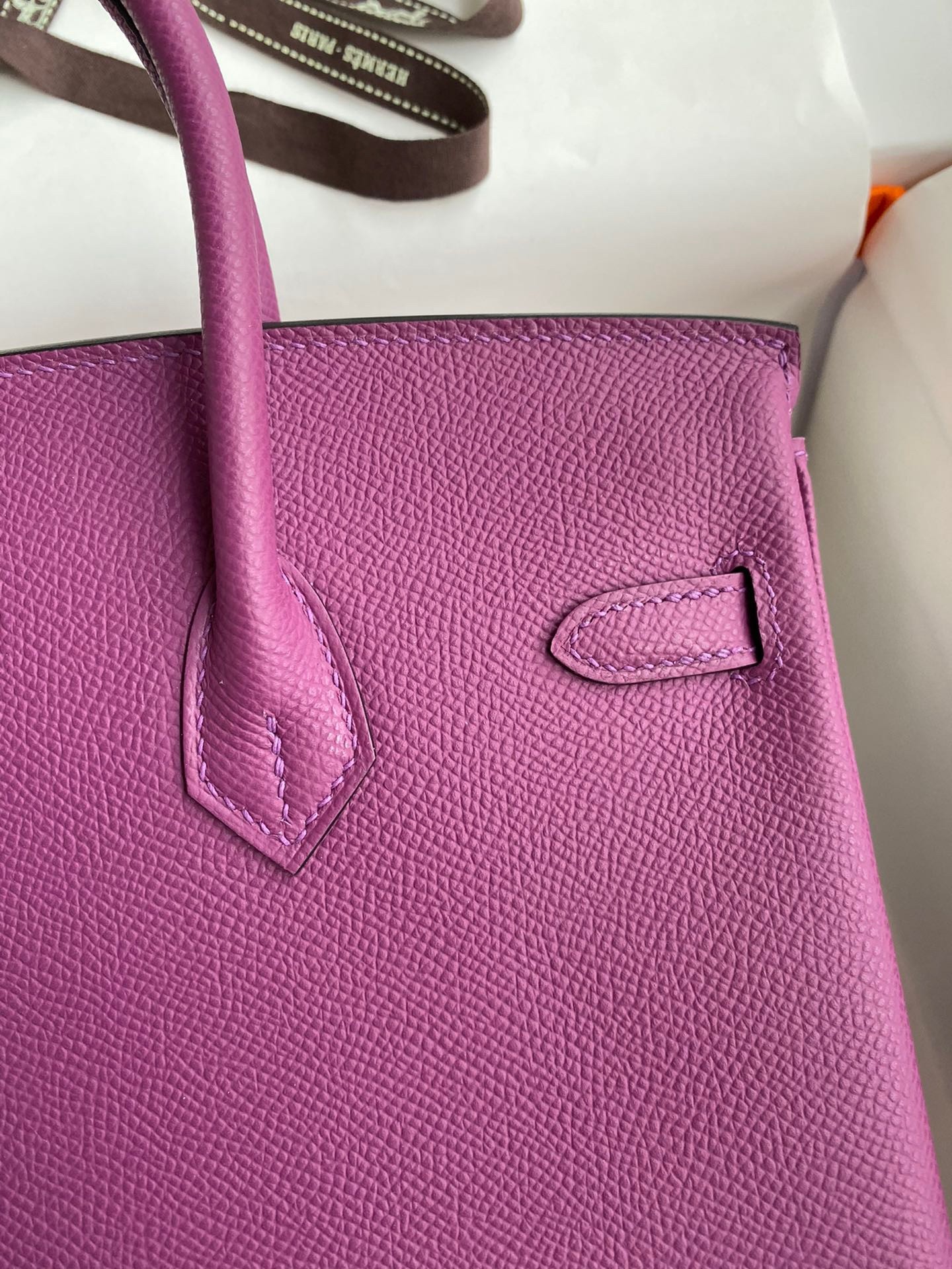 H**mes birkin 25 retourne handmade bag in anemone epsom calfskin