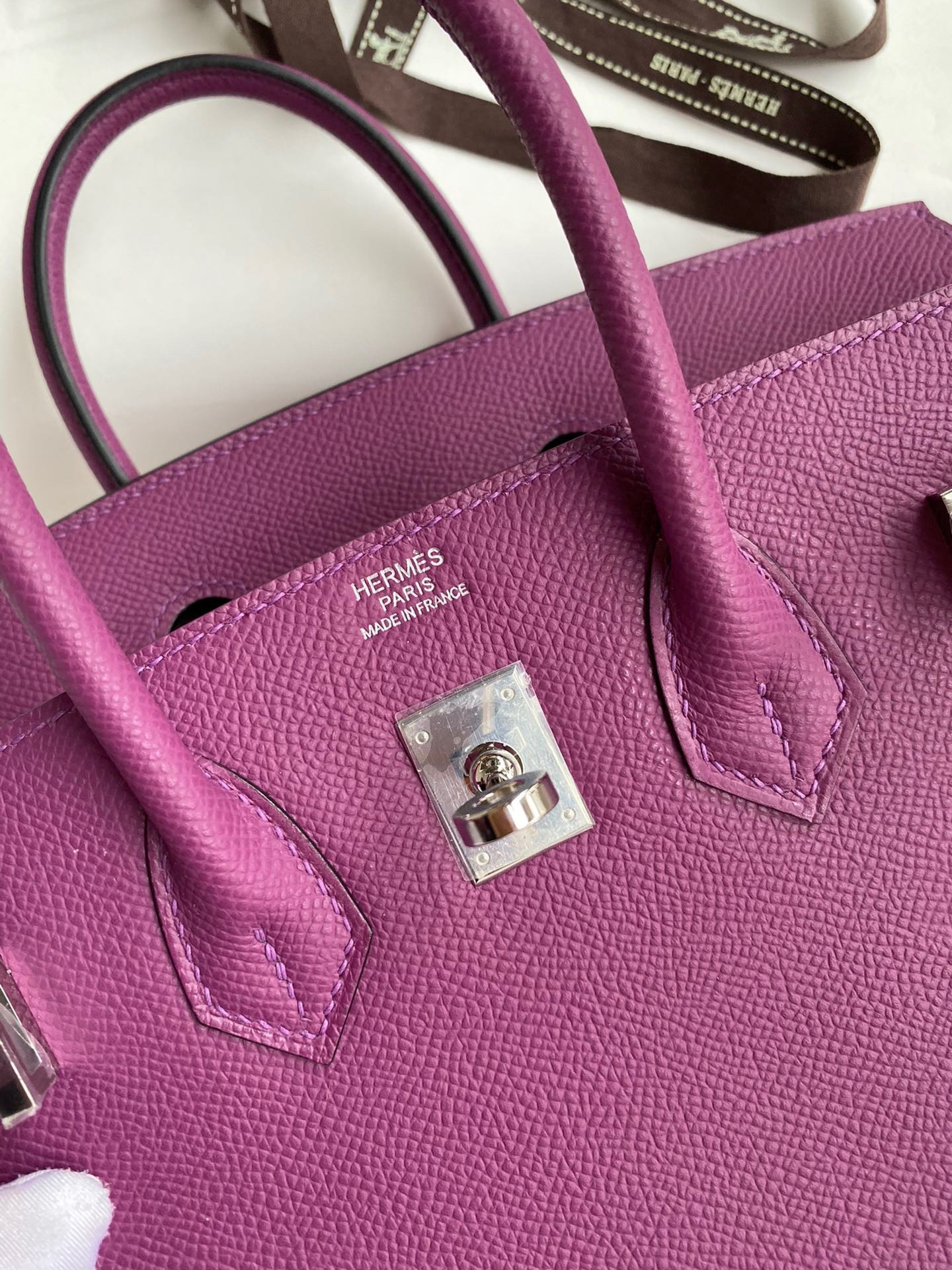 H**mes birkin 25 retourne handmade bag in anemone epsom calfskin