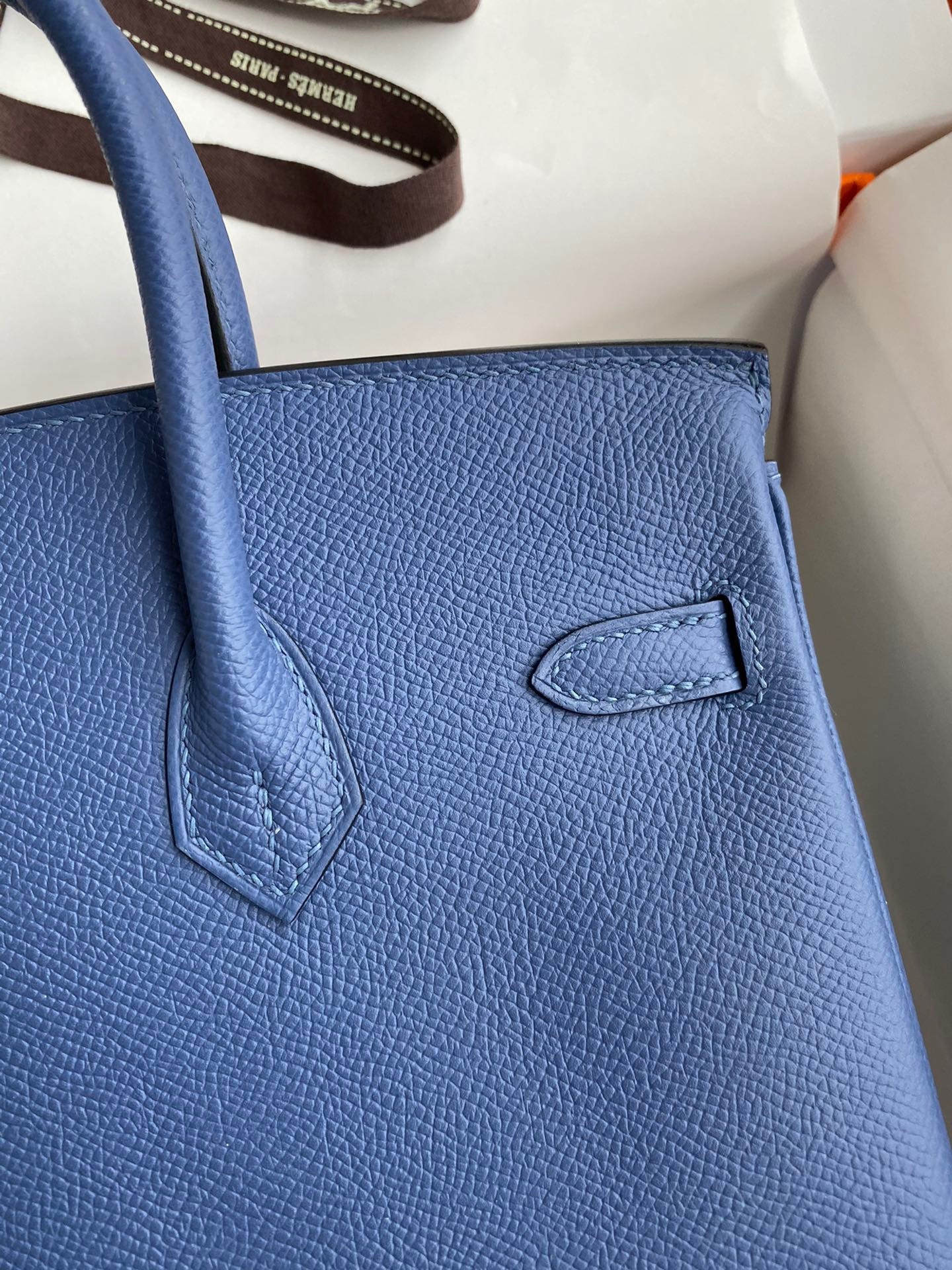 H**mes birkin 25 retourne handmade bag in blue agate epsom calfskin