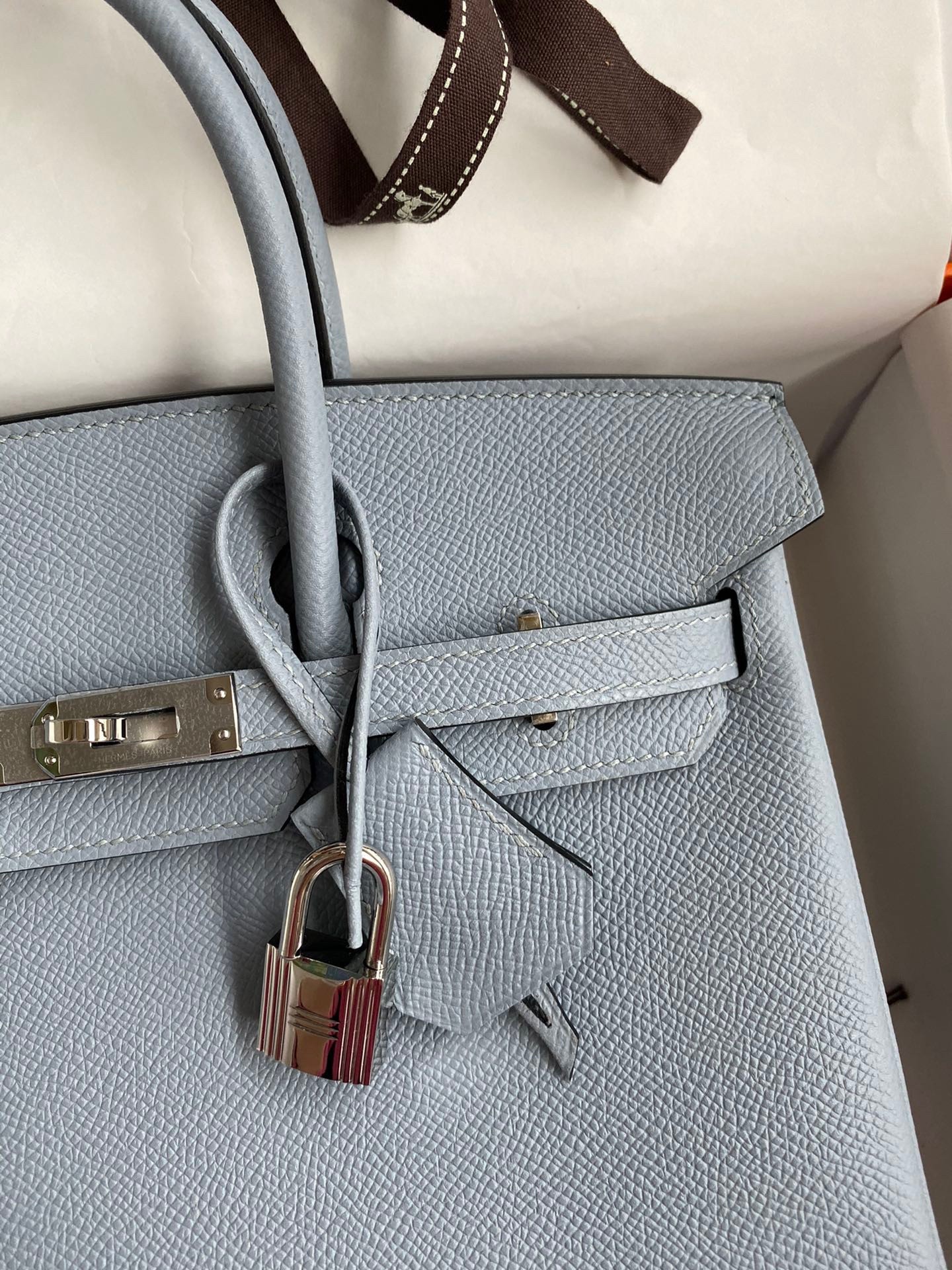 H**mes birkin 25 retourne handmade bag in blue lin epsom calfskin