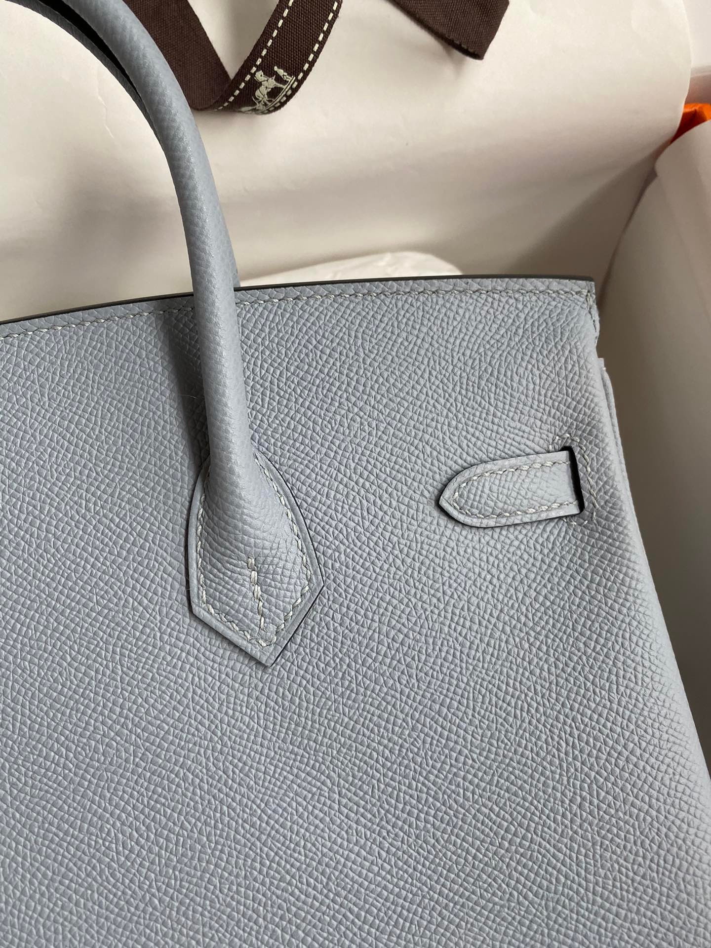 H**mes birkin 25 retourne handmade bag in blue lin epsom calfskin