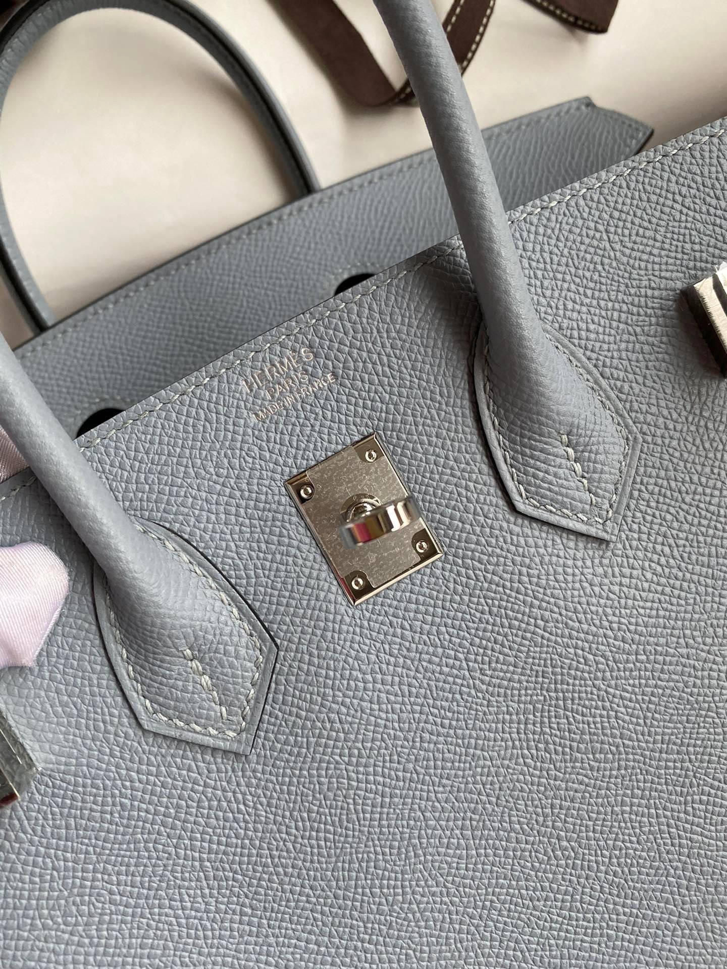 H**mes birkin 25 retourne handmade bag in blue lin epsom calfskin