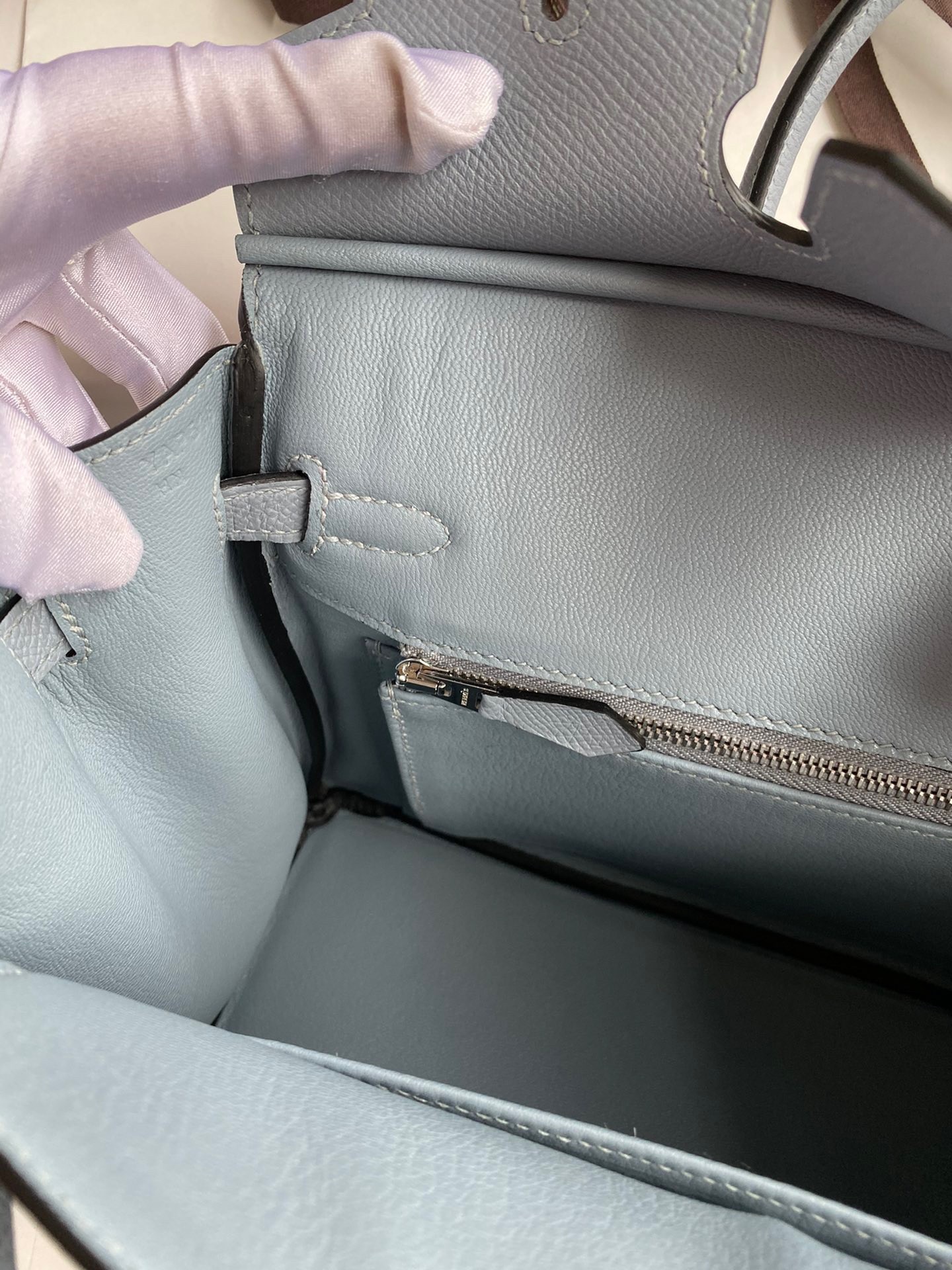 H**mes birkin 25 retourne handmade bag in blue lin epsom calfskin