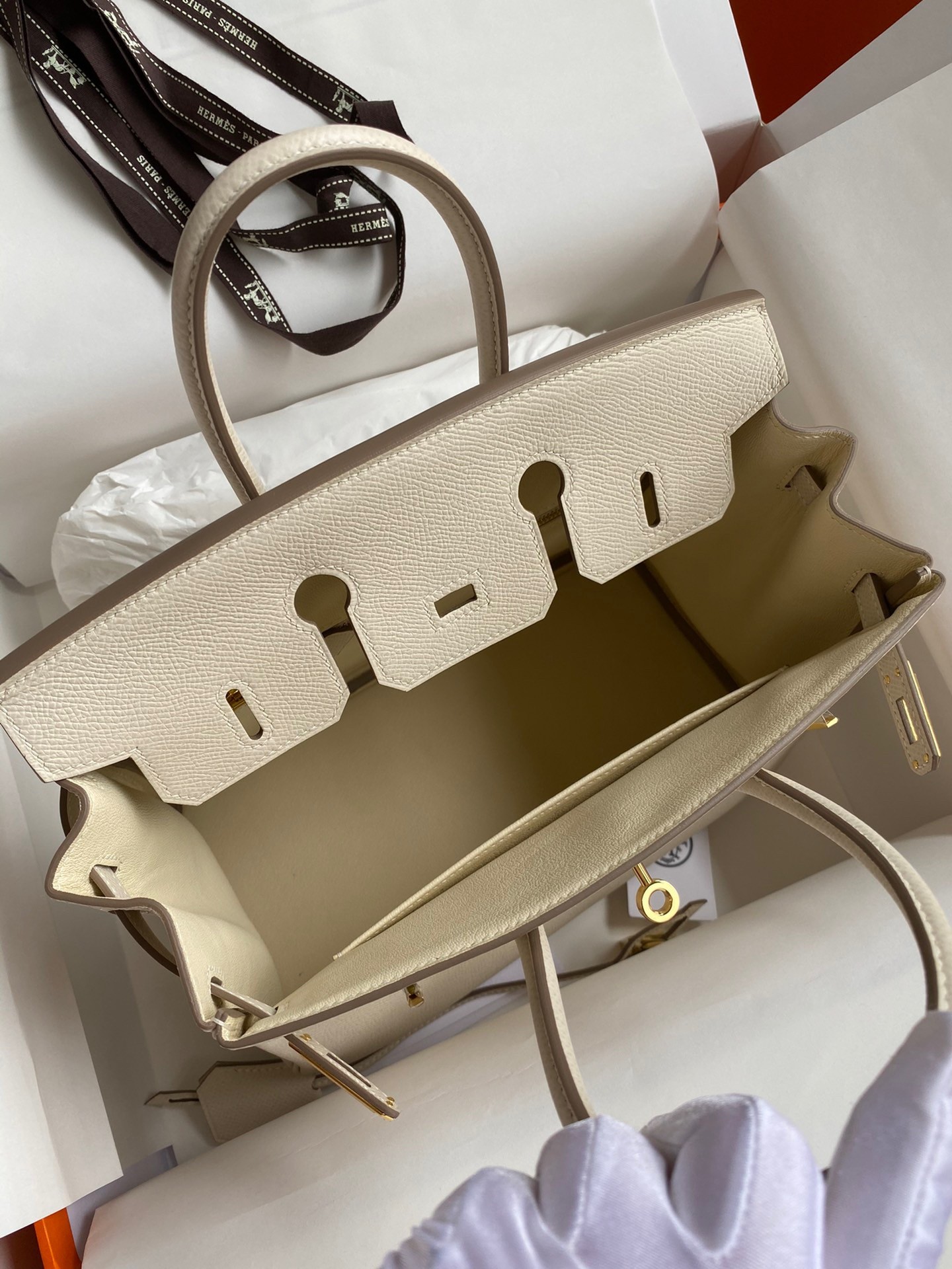 H**mes birkin 25 retourne handmade bag in craie epsom calfskin