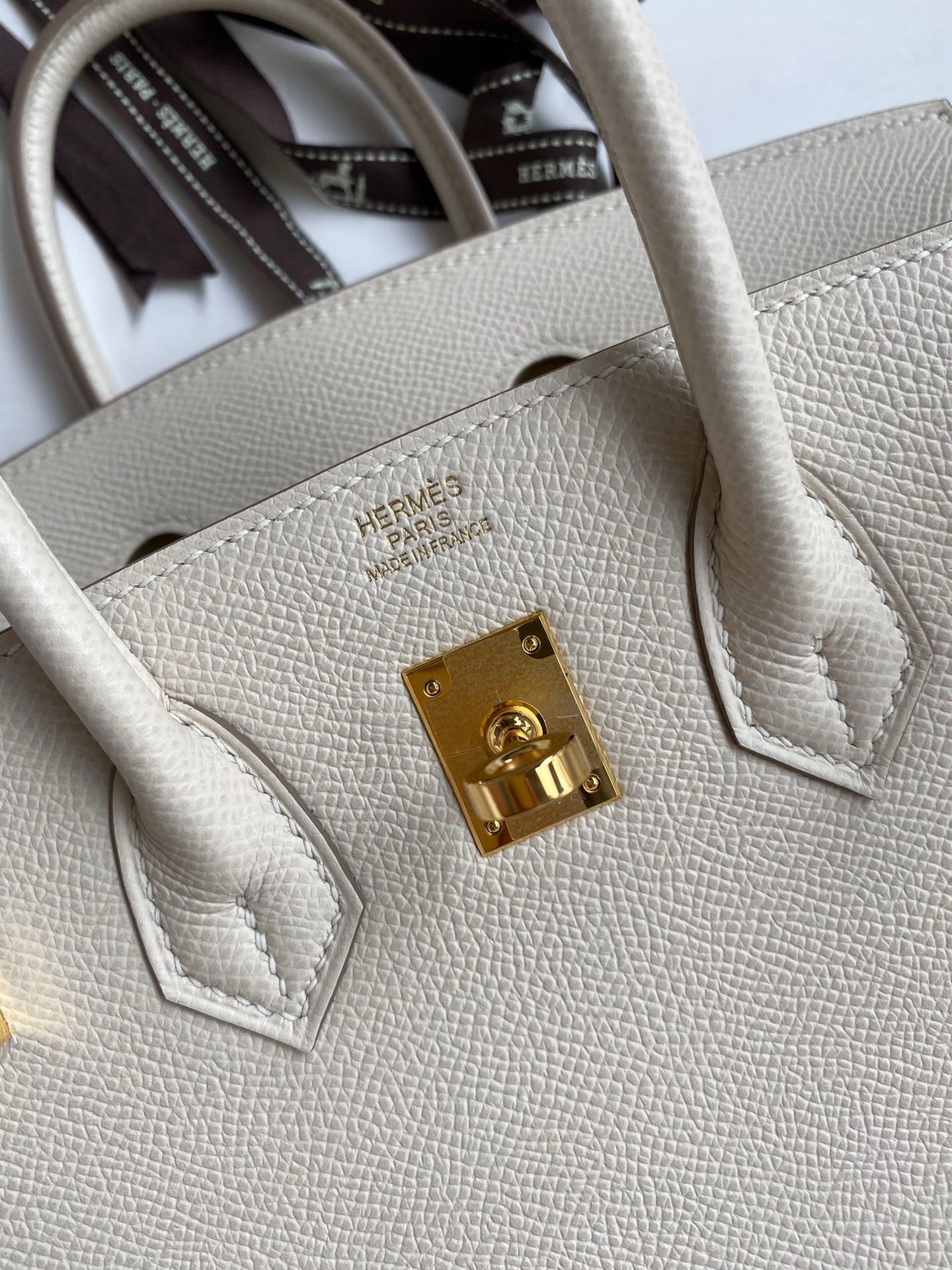 H**mes birkin 25 retourne handmade bag in craie epsom calfskin