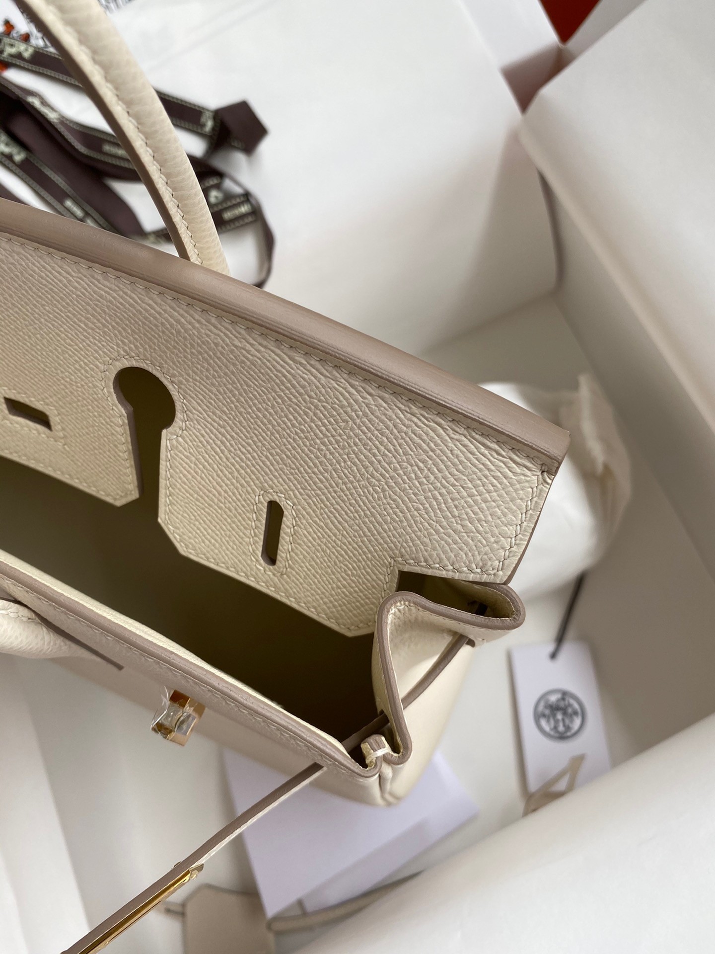 H**mes birkin 25 retourne handmade bag in craie epsom calfskin